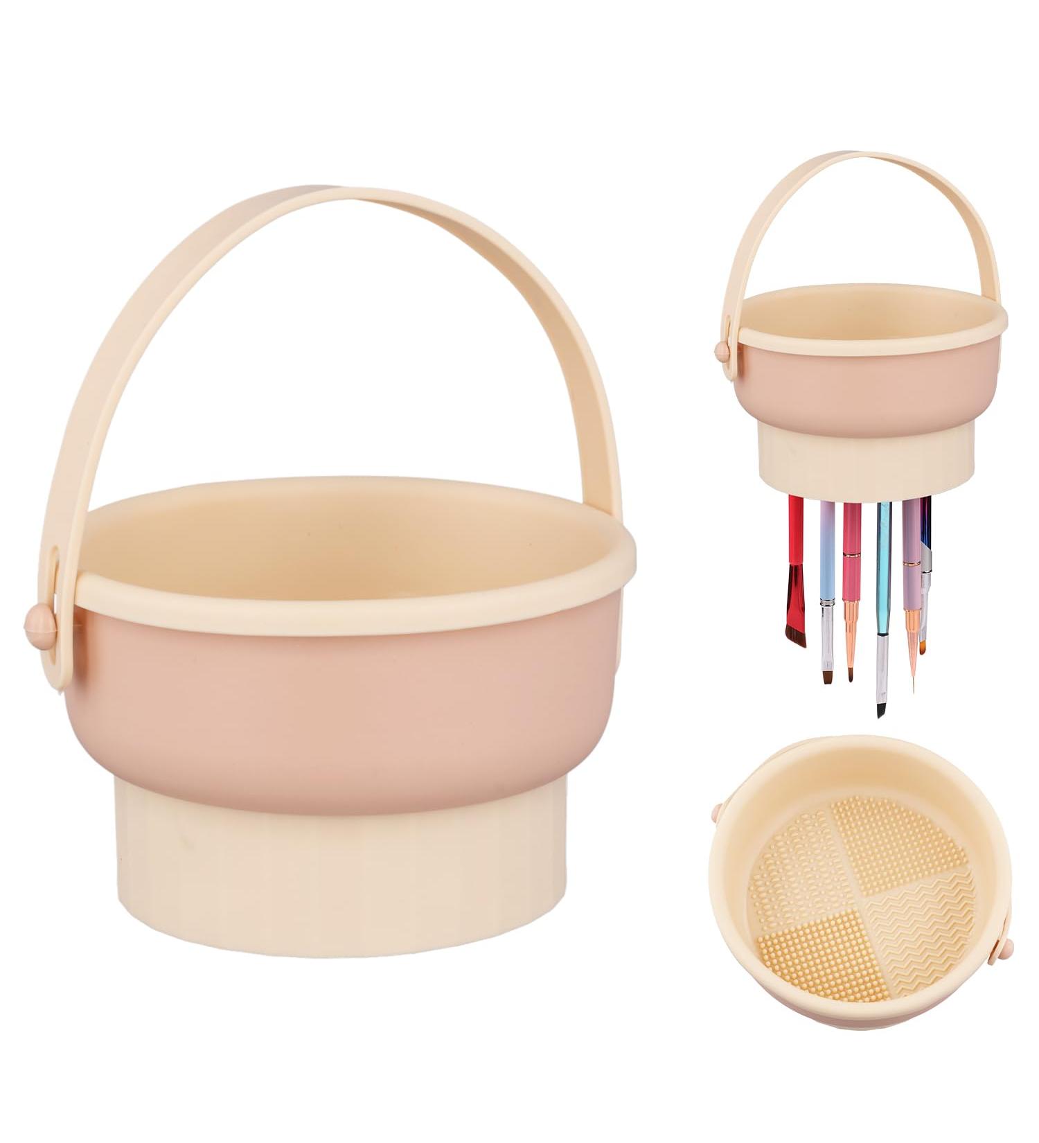 2 in 1 Makeup Brush Cleaning Washing Bowl Makeup Brush Cleaner Mat Silicone Cosmetic Brushes Cleaner Pad with Brush Holder & Handle Makeup Brush Scrubber Tool for Women Girls - Buy Online on GoSupps.com