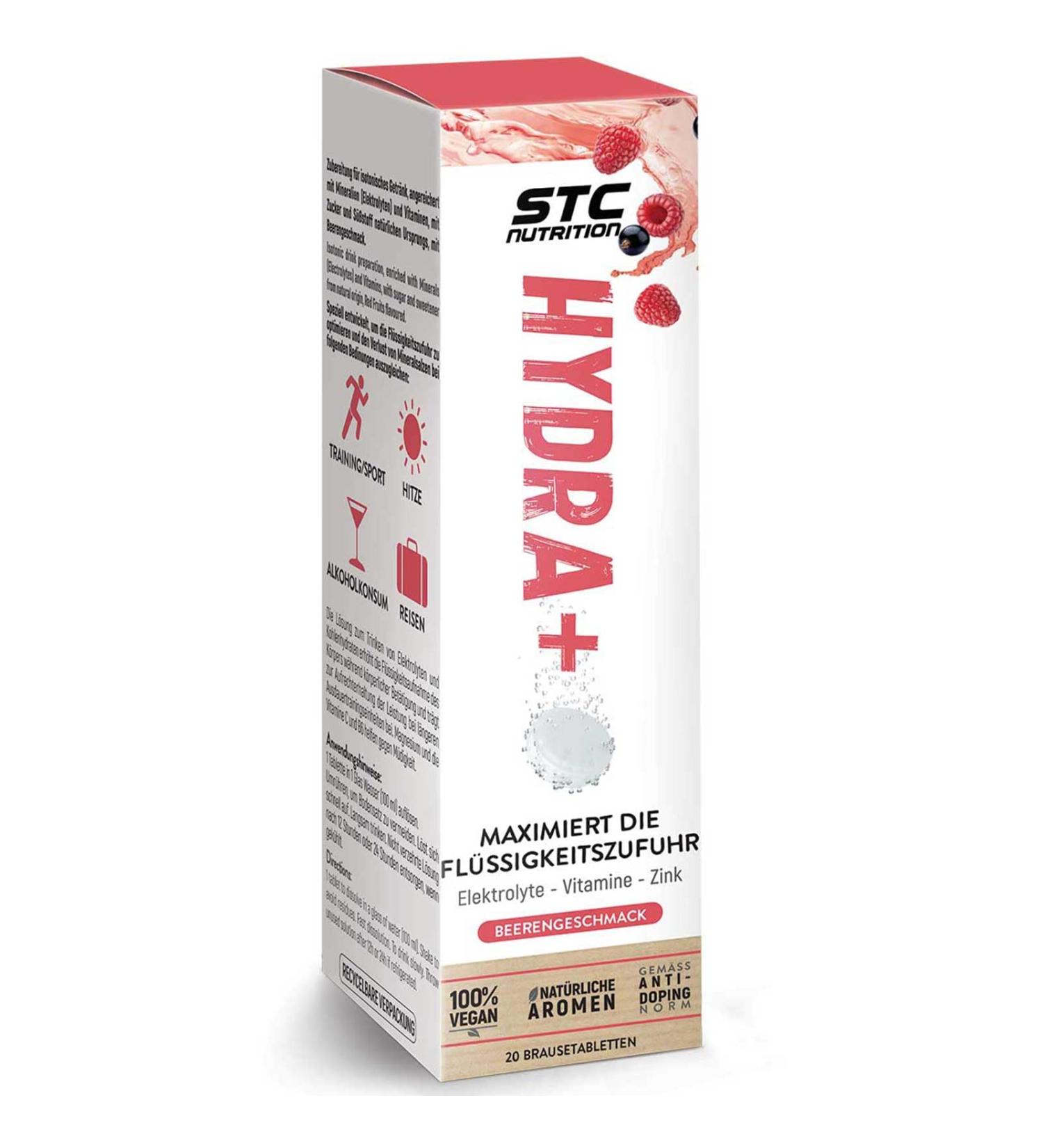 STC Nutrition - Hydra+ berry taste - Preparation for isotonic drink enriched with minerals (electrolytes) and vitamins - 20 effervescent tablets