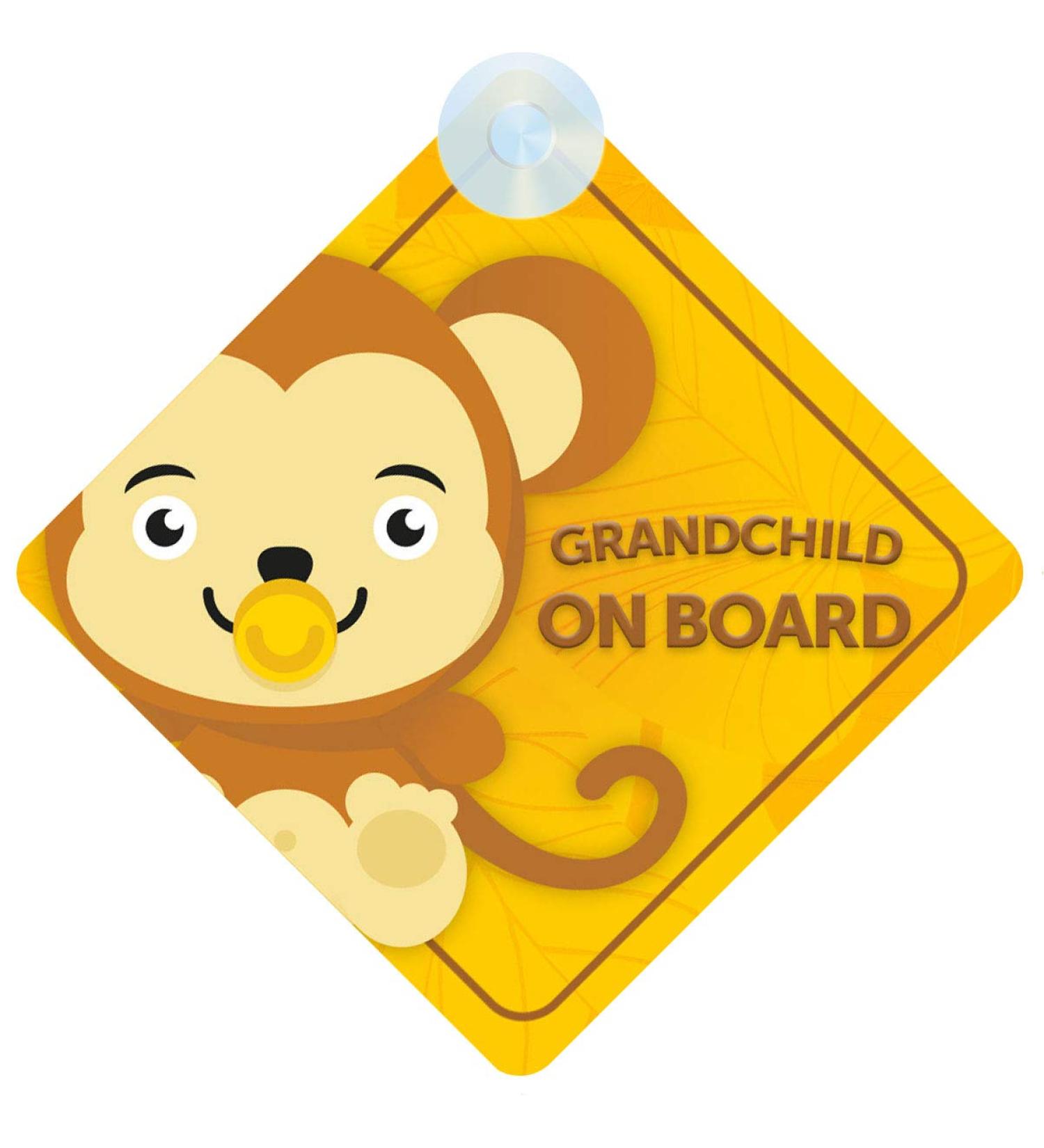 Grandchild Monkey on Board Car Sign (Baby on Board) Boy or Girl Children's Non Personalised Animal Theme