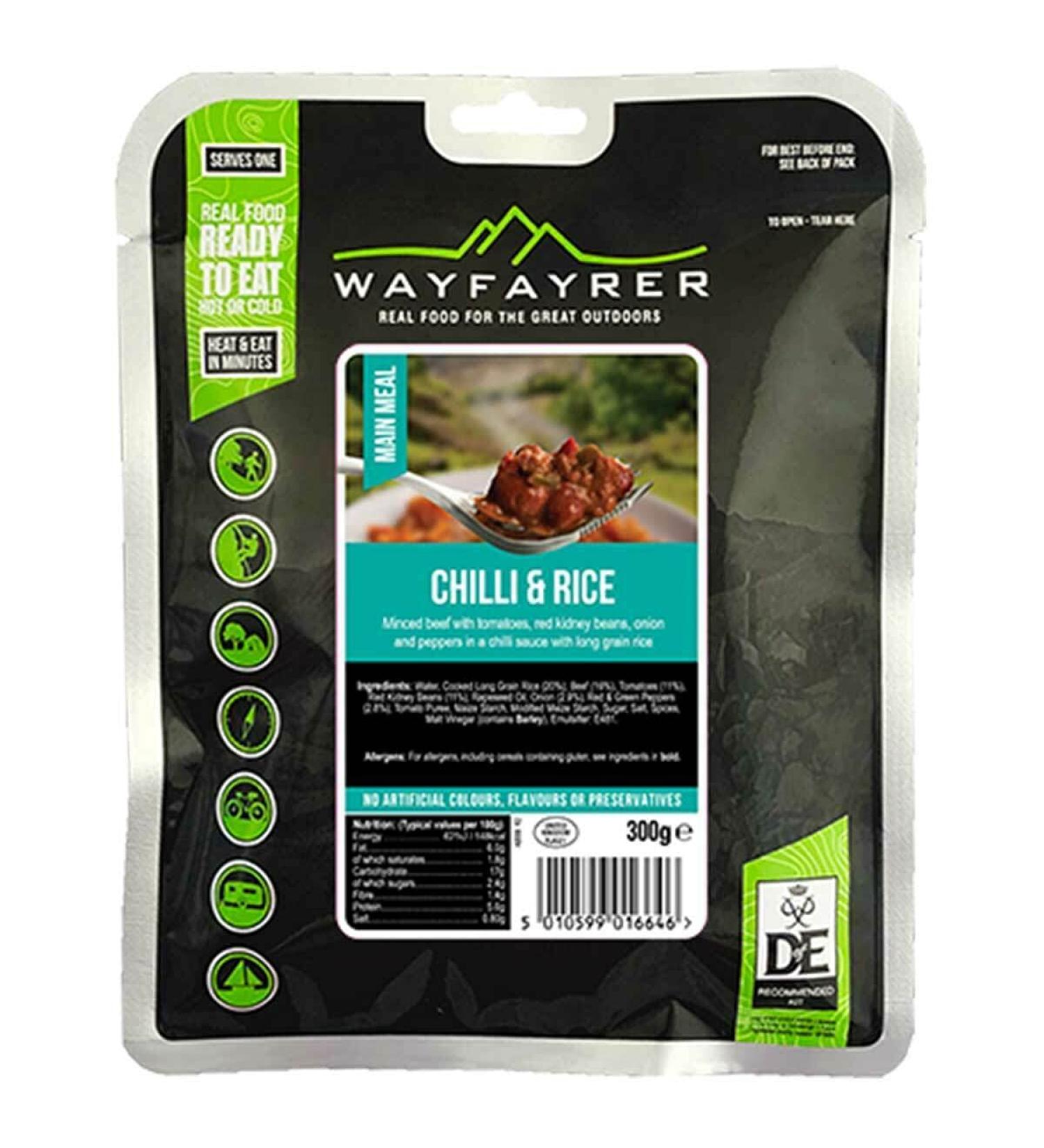 Wayfayrer Chilli & Rice 300g Ready to Eat Hot or Cold Meal Pouch Recommended for Duke of Edinburgh's Award Expeditions Camping Hiking Fishing and Outdoor Adventures