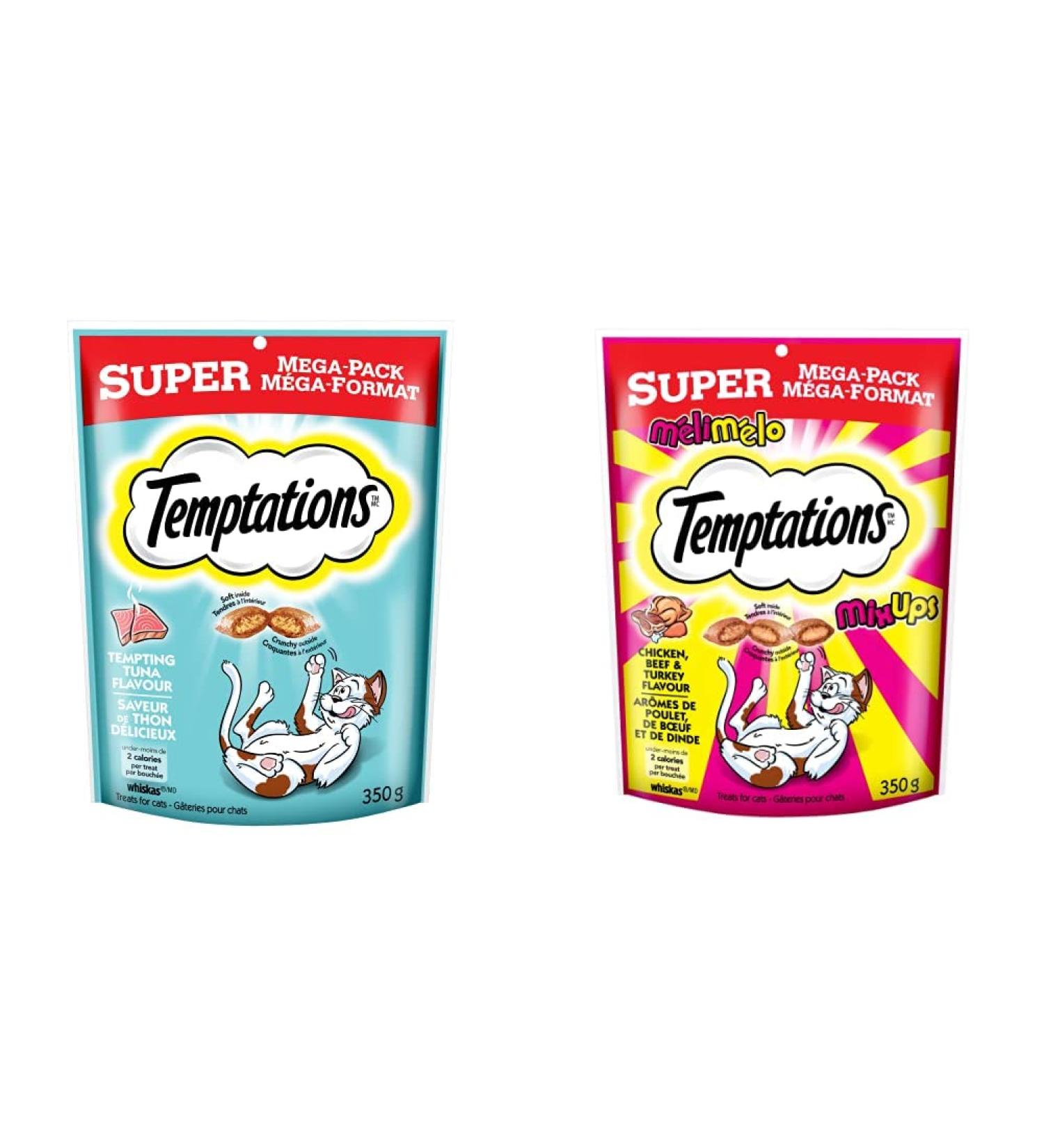 TEMPTATIONS Adult Cat Treats + TEMPTATIONS Mix-Ups Cat Treats (Tuna Beef Chicken Turkey Flavours) | 350g Pouches 350 g (Pack of 1) Tuna Cat Treats + Beef Chicken Turkey - Buy Online on GoSupps.com