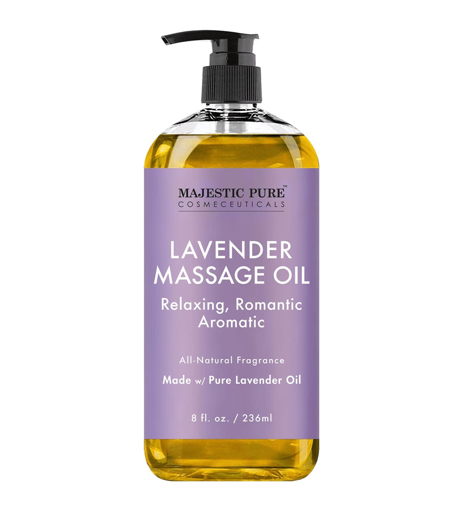 Majestic Pure Lavender Massage Oil - Calming, Soothing & Relaxing Therapy Blend for Men and Women - 8 fl oz - Buy Online on GoSupps.com