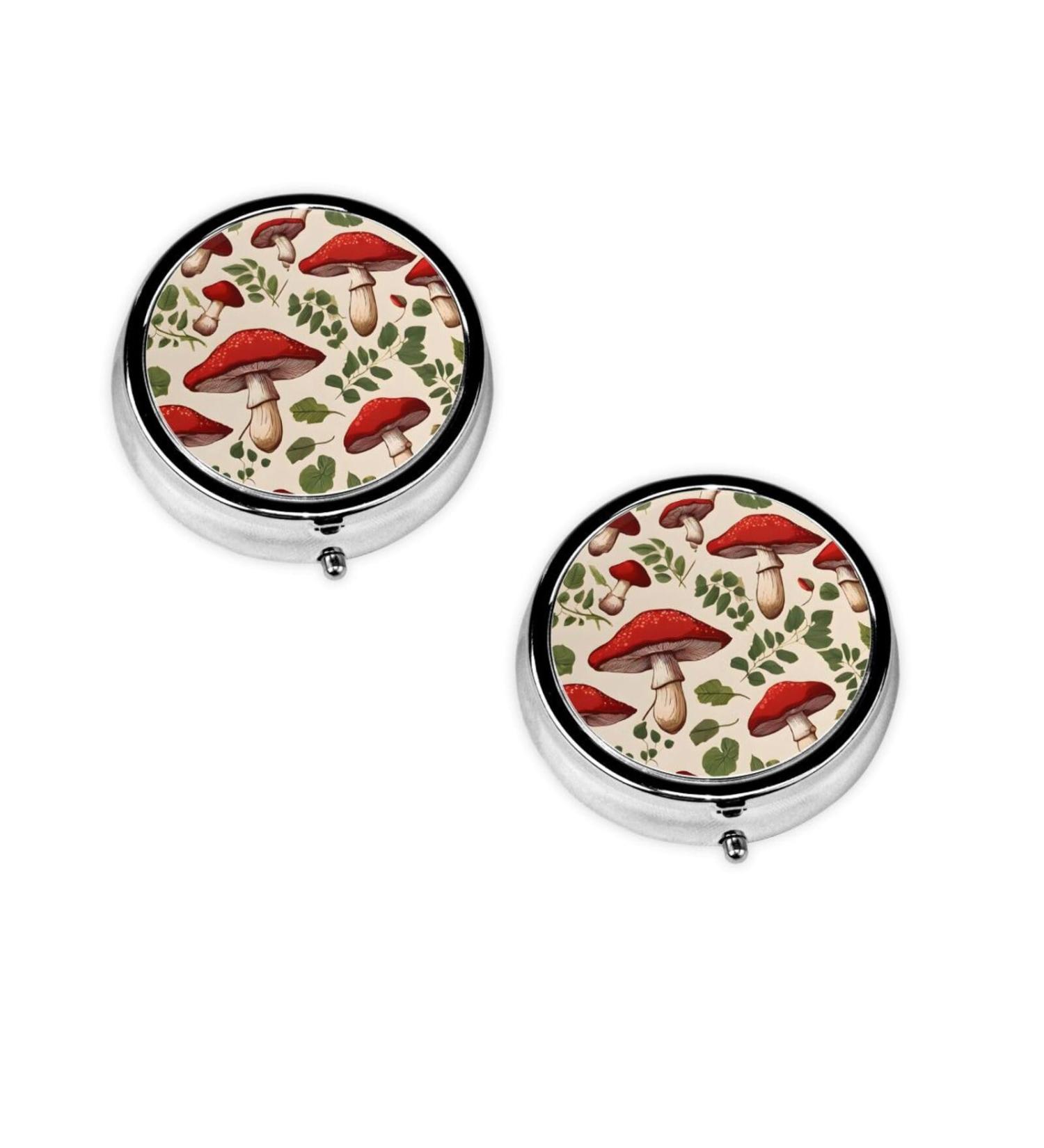 Red Mushrooms Mini Round Pill Box | 3 Compartment Travel Organizer | Portable Medicine Case for Home & Office - Buy Online on GoSupps.com