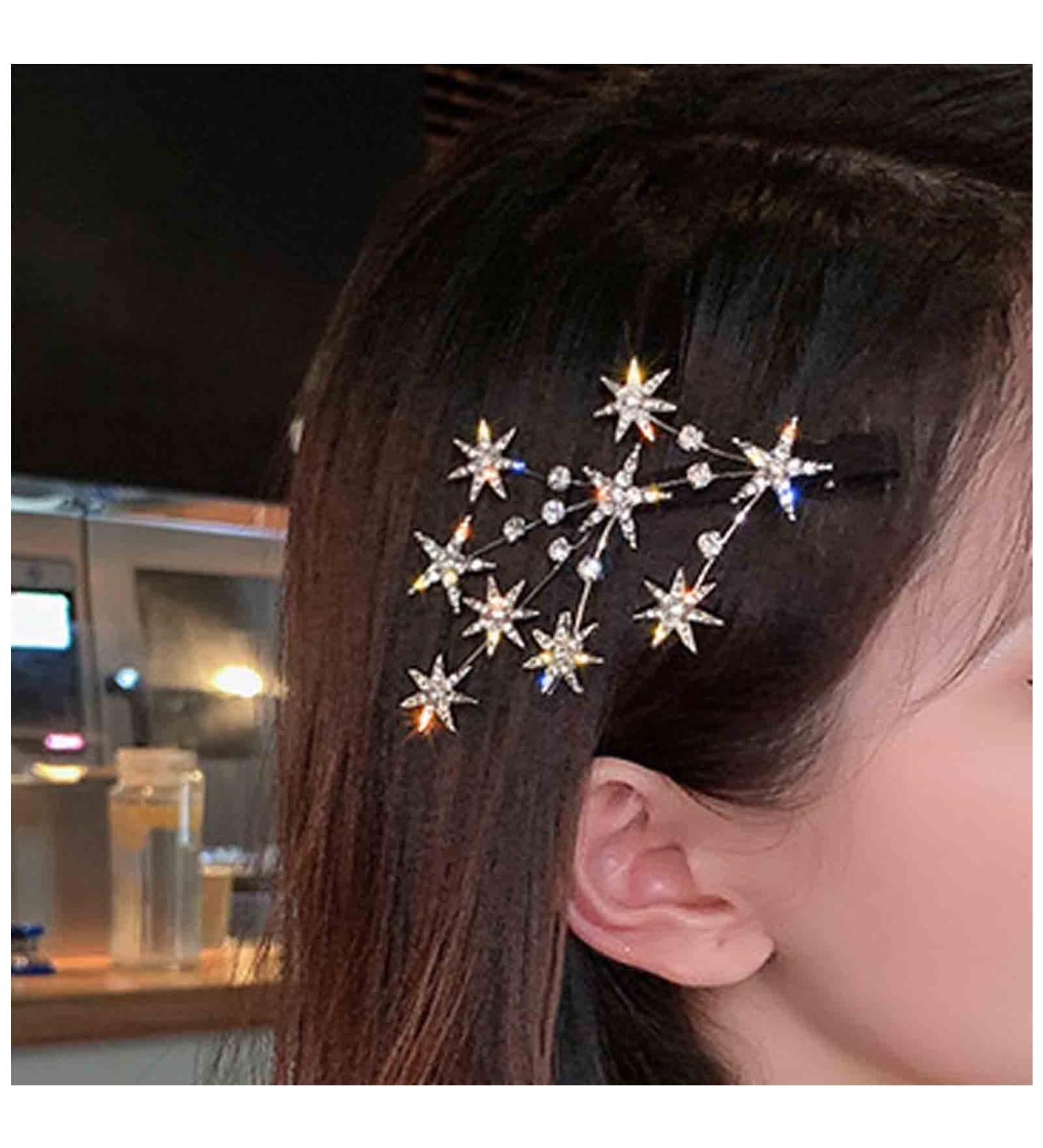 Yheakne Crystal Star Hair Clip Barrette Silver Rhinestone Hair Bling Cluster Star Hair Pin Headpieces Hair Pin Head Clip Branch Hair Pins Headwear Bride Hair Accessories for Women and Girls (Silver) - Buy Online on GoSupps.com