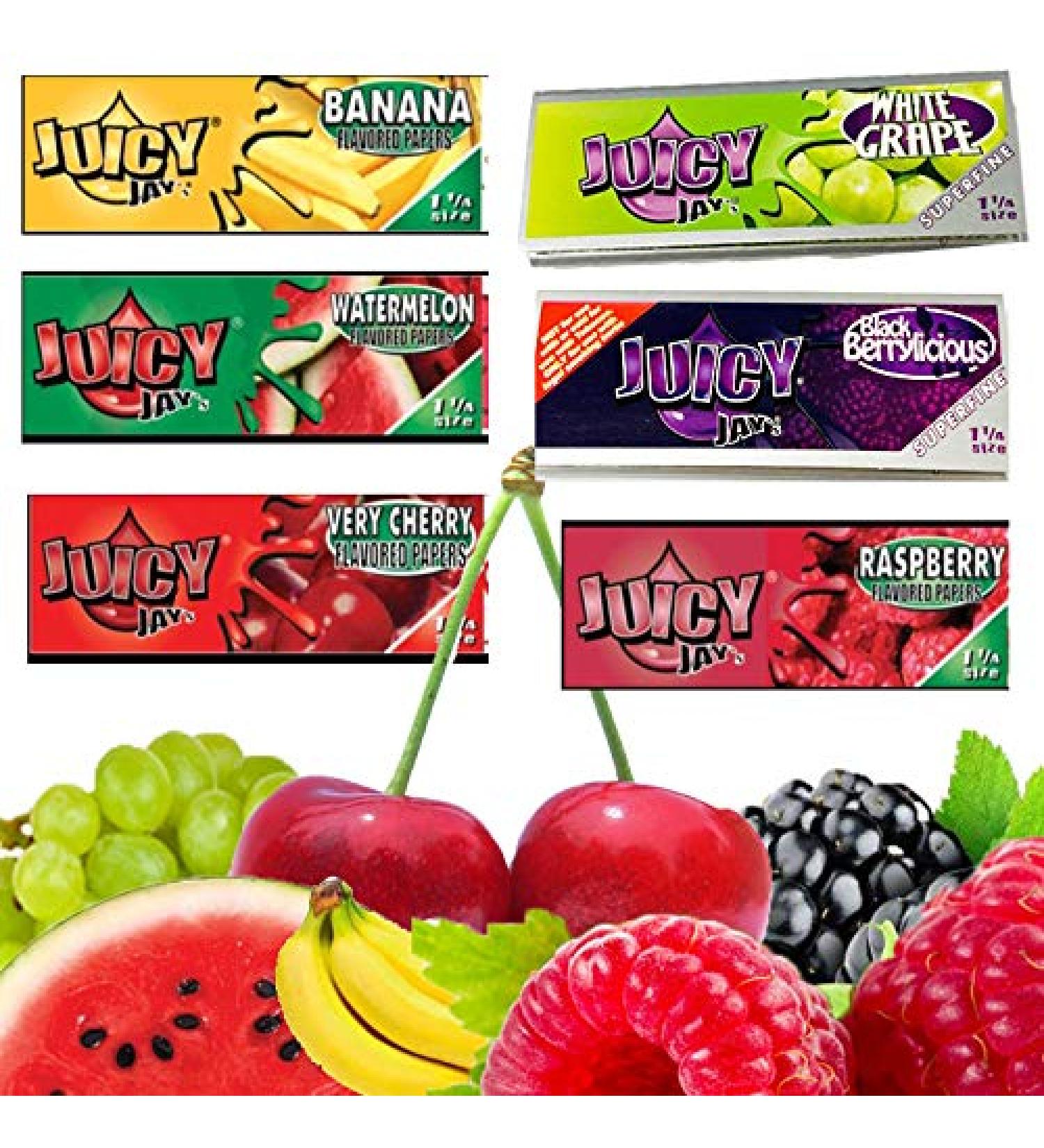 Bundle Pack Juicy Jay's Flavoured Rolling Papers - Banana Watermelon Very Cherry Raspberry Black Berrylicious White Grape - 1 Pack of Each - 6 Packs Total