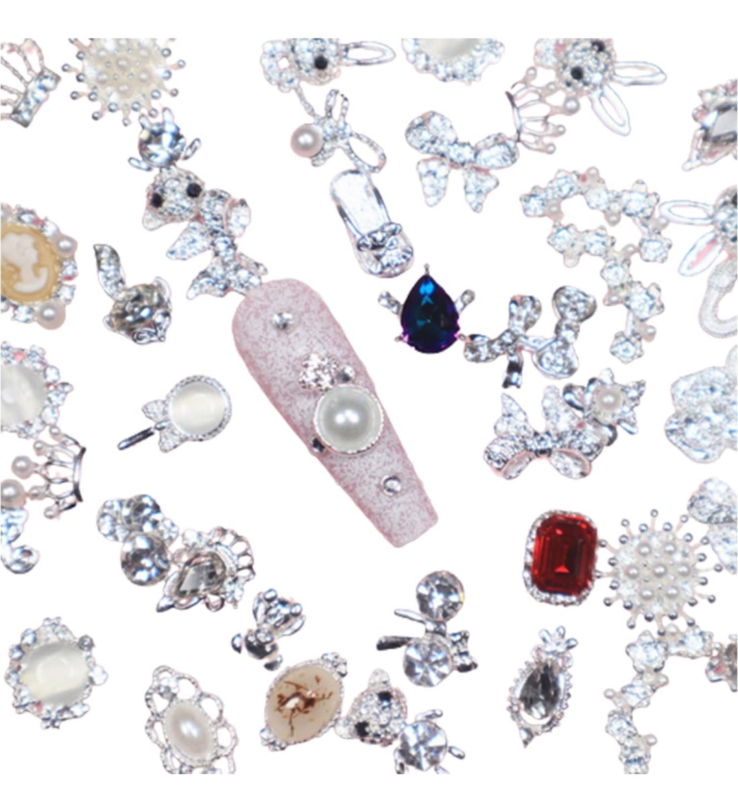Luxury 30 Pcs Tsuwno Zircon Nail Charms - Silver 3D Alloy Nail Art Pendants with Rhinestones | Butterfly Heart Snake & Flower Designs - Buy Online on GoSupps.com