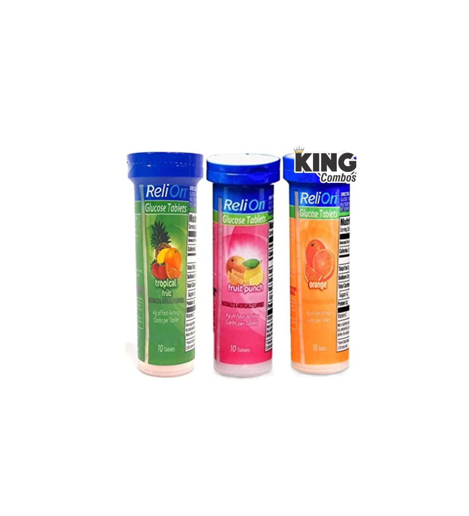 Glucose Tablets to go packing with 10 tablets each: Orange Tropical and Fruit Punch + King QR Code