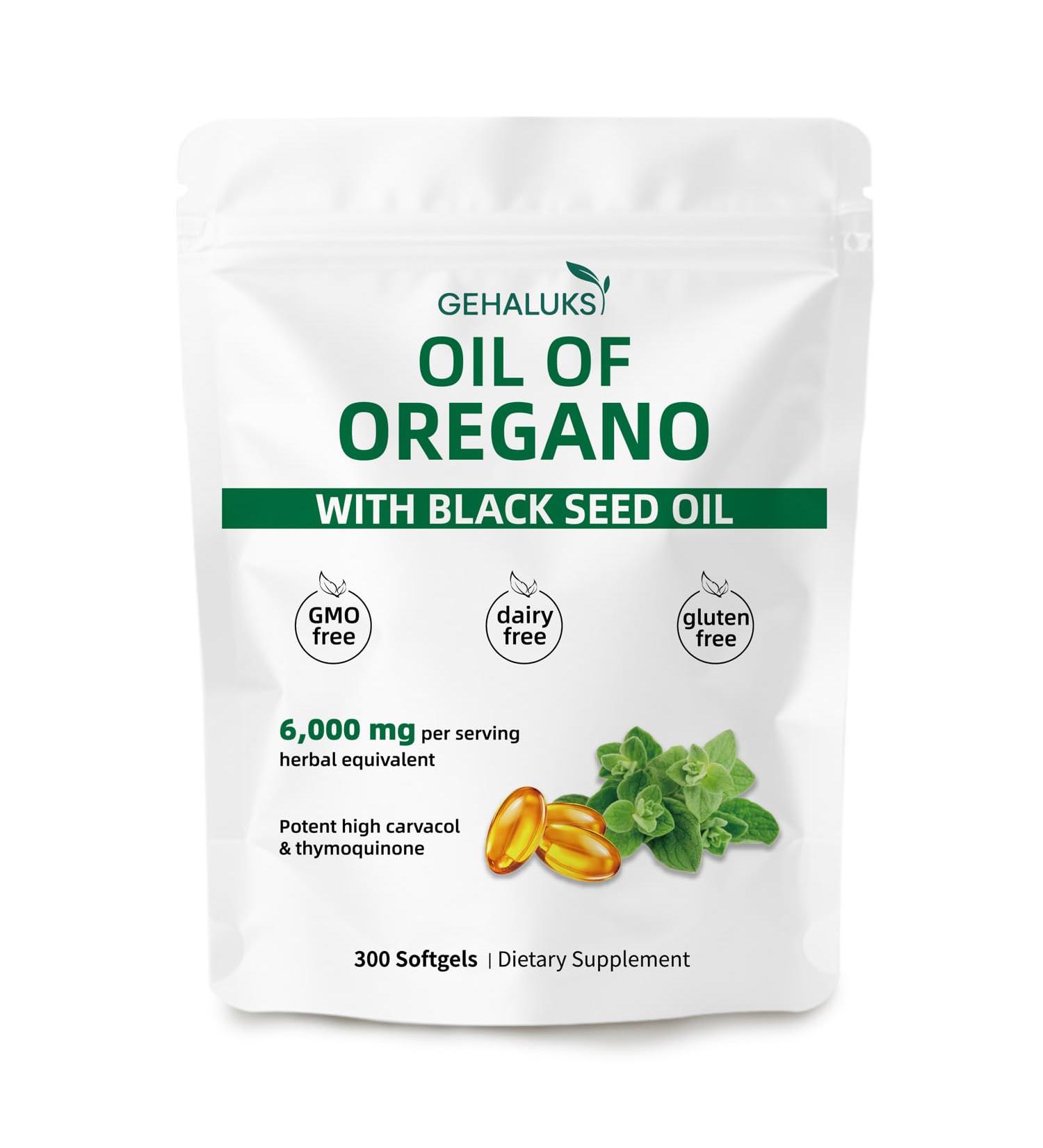 GEHALUKS Oil of Oregano with Black Seed Oil Softgels | 6000mg | Non-GMO Gluten Free | Antioxidant & Seasonal Wellness Support | 300 Capsules-001 - Buy Online on GoSupps.com