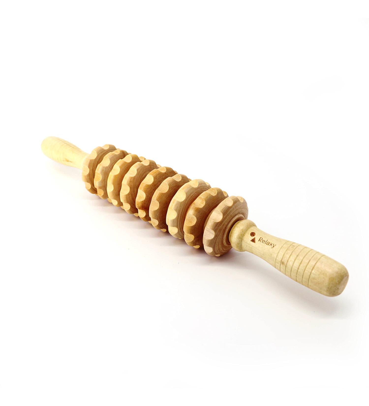 Massage Roller for Full Body Relaxation - Ideal for Back Arms Legs Neck & Feet - Wooden Handle Fascia Roller for Sports & Yoga - Buy Online on GoSupps.com