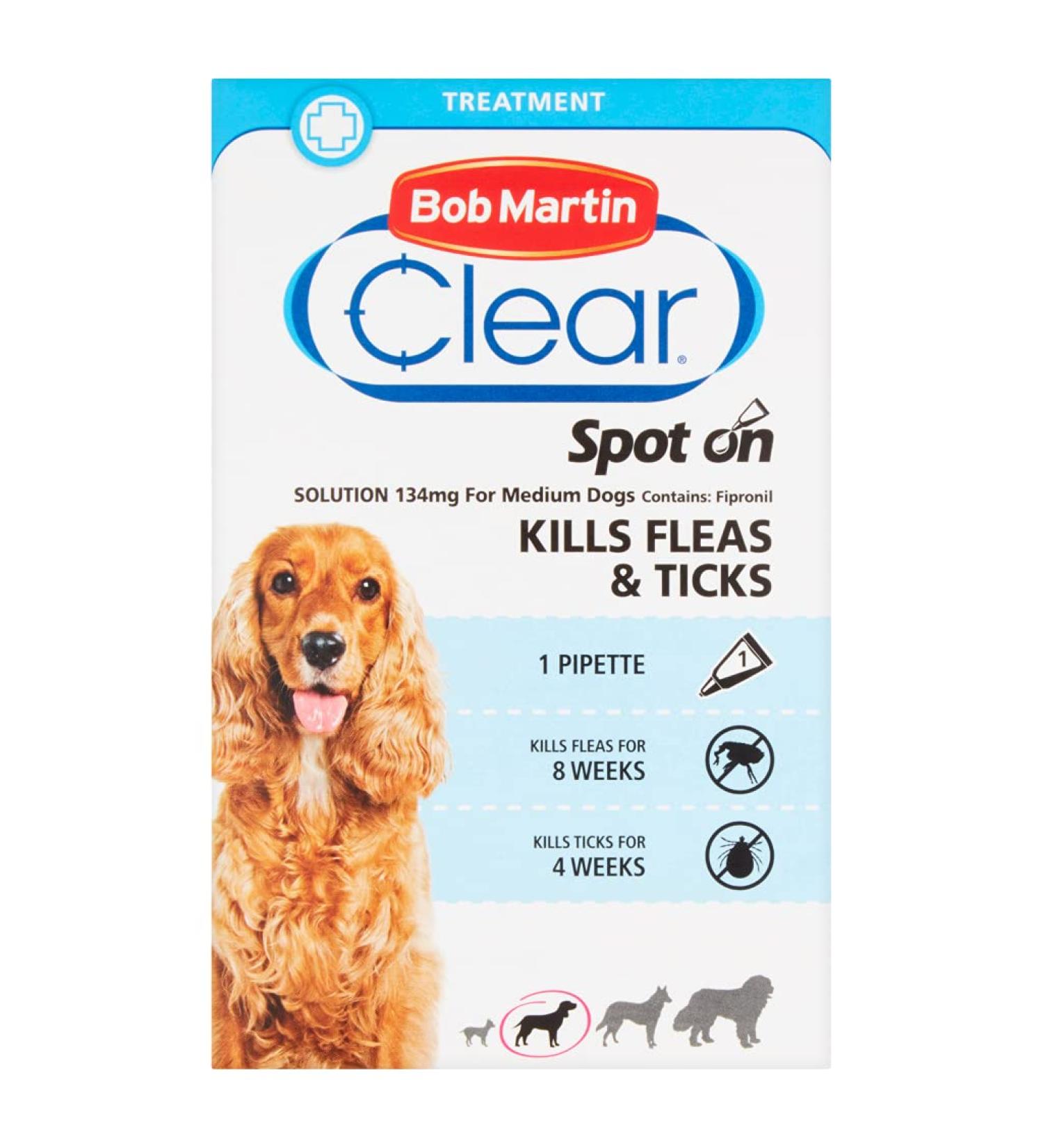 Bob Martin Clear Spot on Pipette for Medium Dogs Fleas and Ticks Treatment