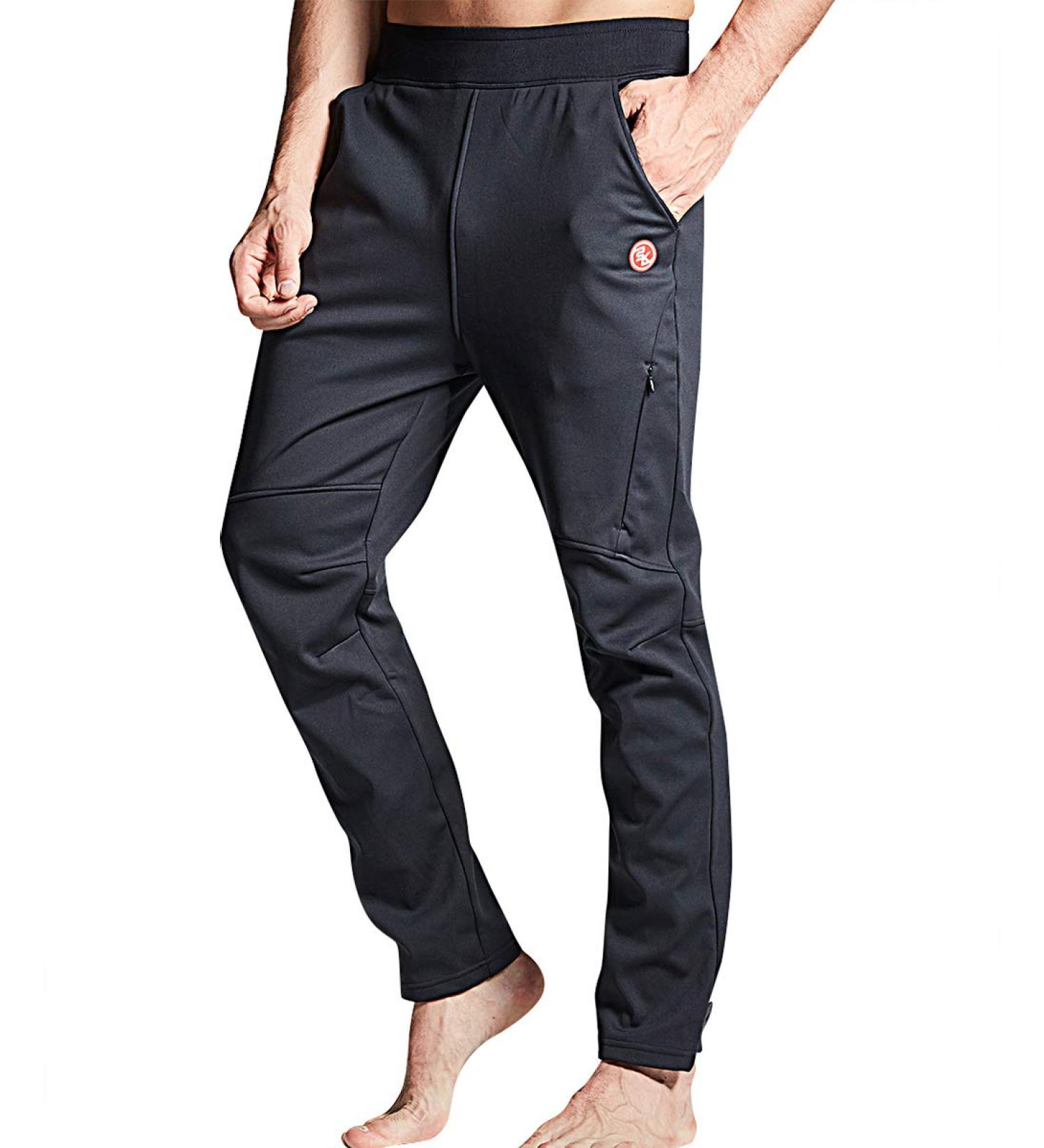 Souke Sports Winter Men s Bicycle Pants - Long Thermo Fleece Lined Windproof & Water-Repellent Softshell - L PL8060-4/4 Black - Buy Online on GoSupps.com