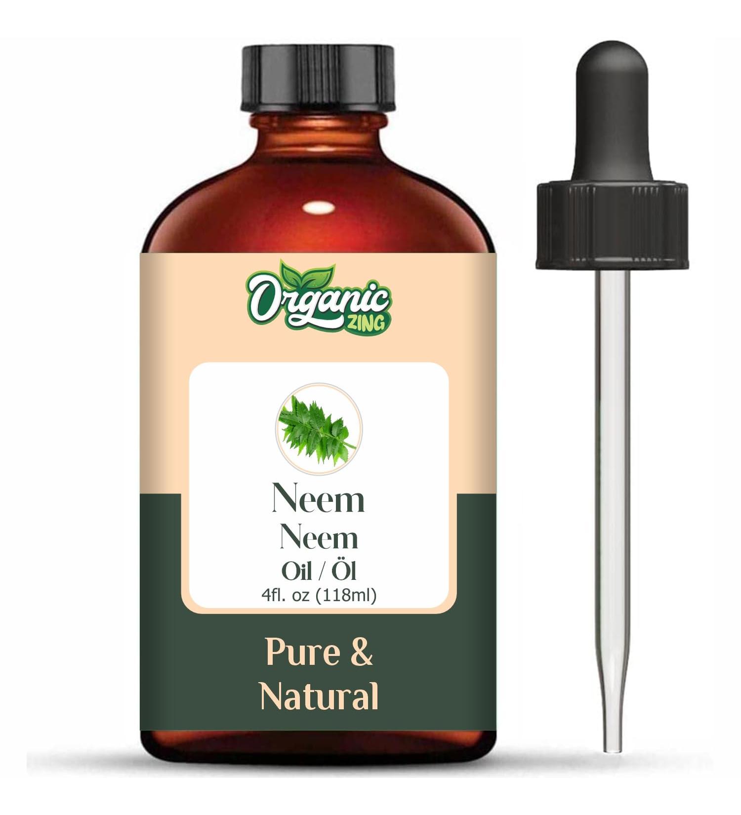  ORGANIC ZING Organic Zing Neem Oil | Pure & Natural Essential Oil for Skincare Hair Care & Massage - 118ml/4oz - Buy Online on GoSupps.com