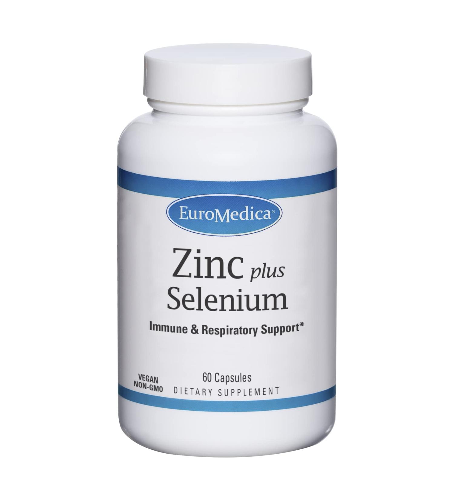 Zinc Plus Selenium Capsules - Immune & Respiratory Support - Non-GMO Vegan - 60 Servings - Buy Online on GoSupps.com