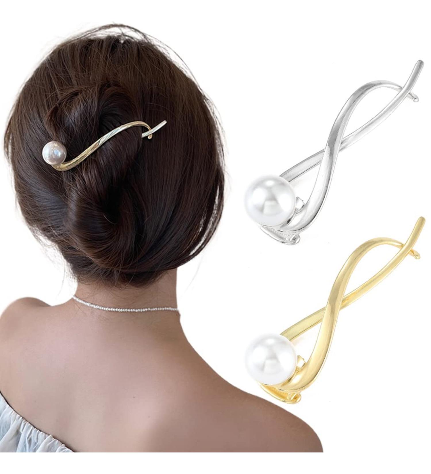 Brinie French Twist N Clip Pearl Banana Clip - Pack of 2, Fashion Hair Accessories for Women and Girls - Buy Online on GoSupps.com