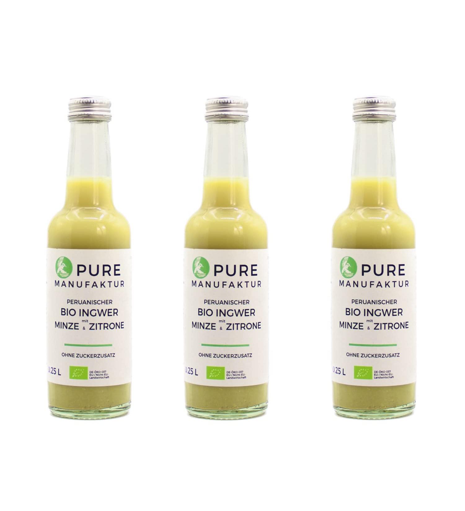 Pure ginger green - high -quality Peruvian organic -ginger with lemon and mint - without sugar and artificial additives (3 x 250 ml) mint 3x250ml