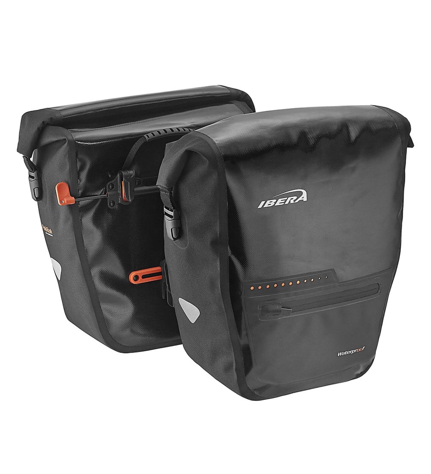 Ibera 30L Waterproof Bike Panniers (Pair) - PakRak Clip-On Quick-Release Saddle Bags with Rain Cover - Fits Most Bicycle Racks - Black - Buy Online on GoSupps.com
