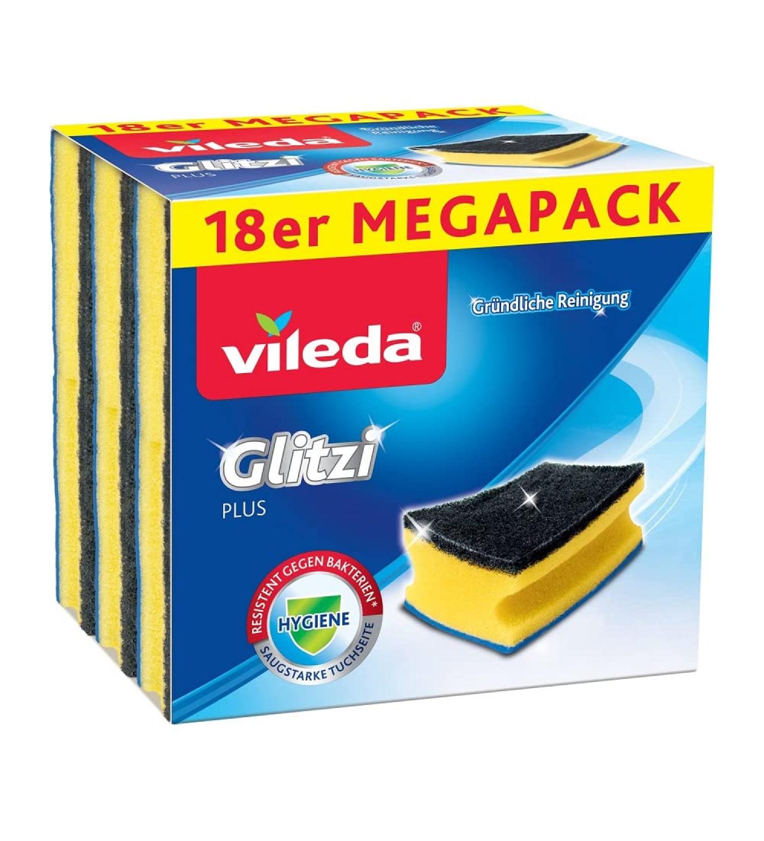 Buy Vileda Glitzi Plus Scouring Pad - Antibacterial Dishwashing Sponge Highly Absorbent Kitchen Sponge Pack of 18 - International Shipping Available - Buy Online on GoSupps.com