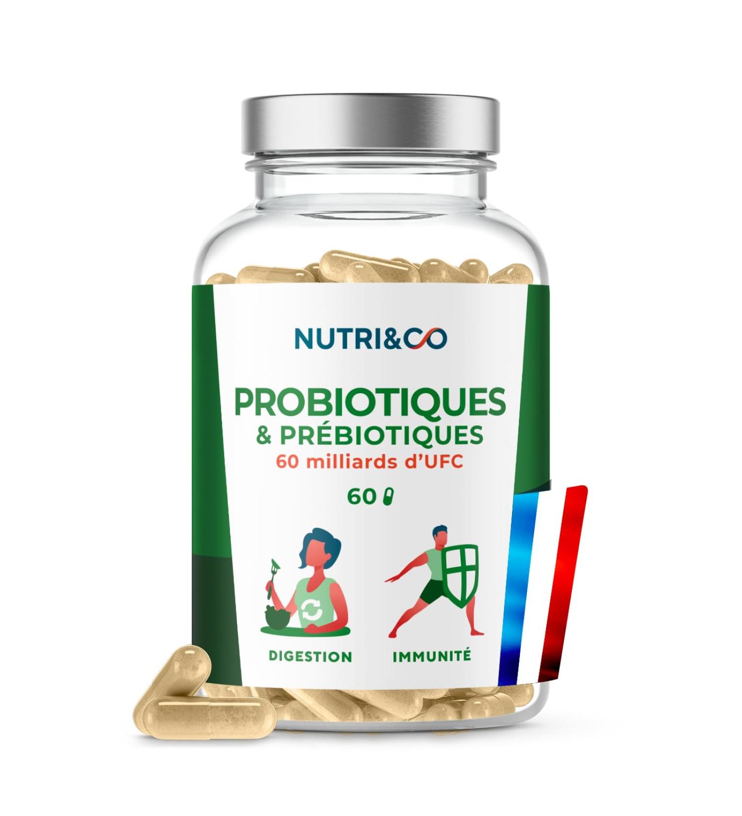 NUTRI & CO Probiotic Intestinal Flora - 60 Billion CFU/day - 9 Strains including 2 Lactobacillus Patented - 60 Capsules Gastro-Resistant to Digestive Enzymes - Packaged in France - Buy Online on GoSupps.com