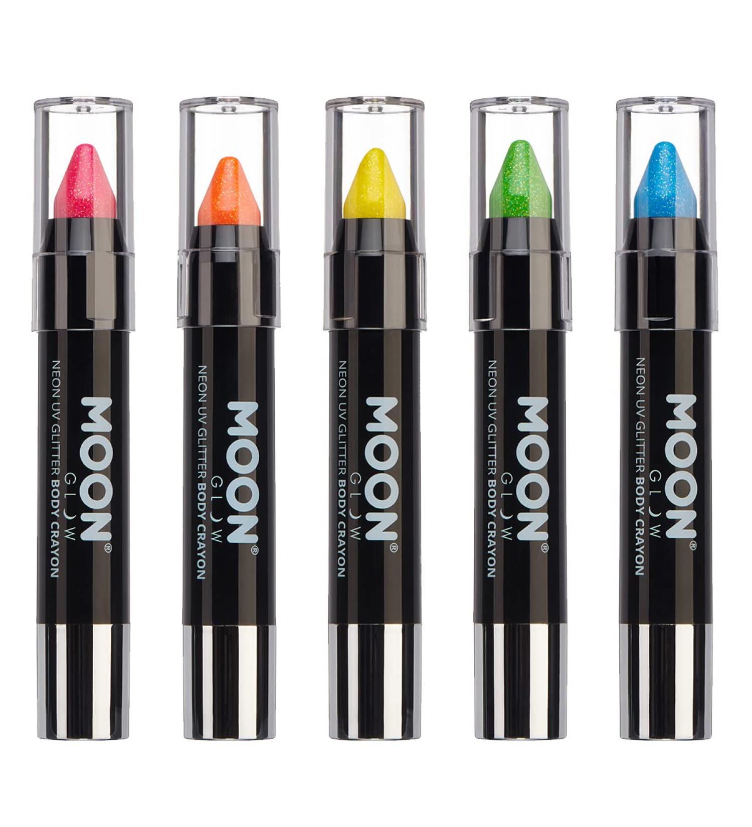 Buy Moon Glow Neon-UV Glitter Face & Body Chalk Makeup - 5 Brightly Luminous Pieces for Parties & Events - Buy Online on GoSupps.com