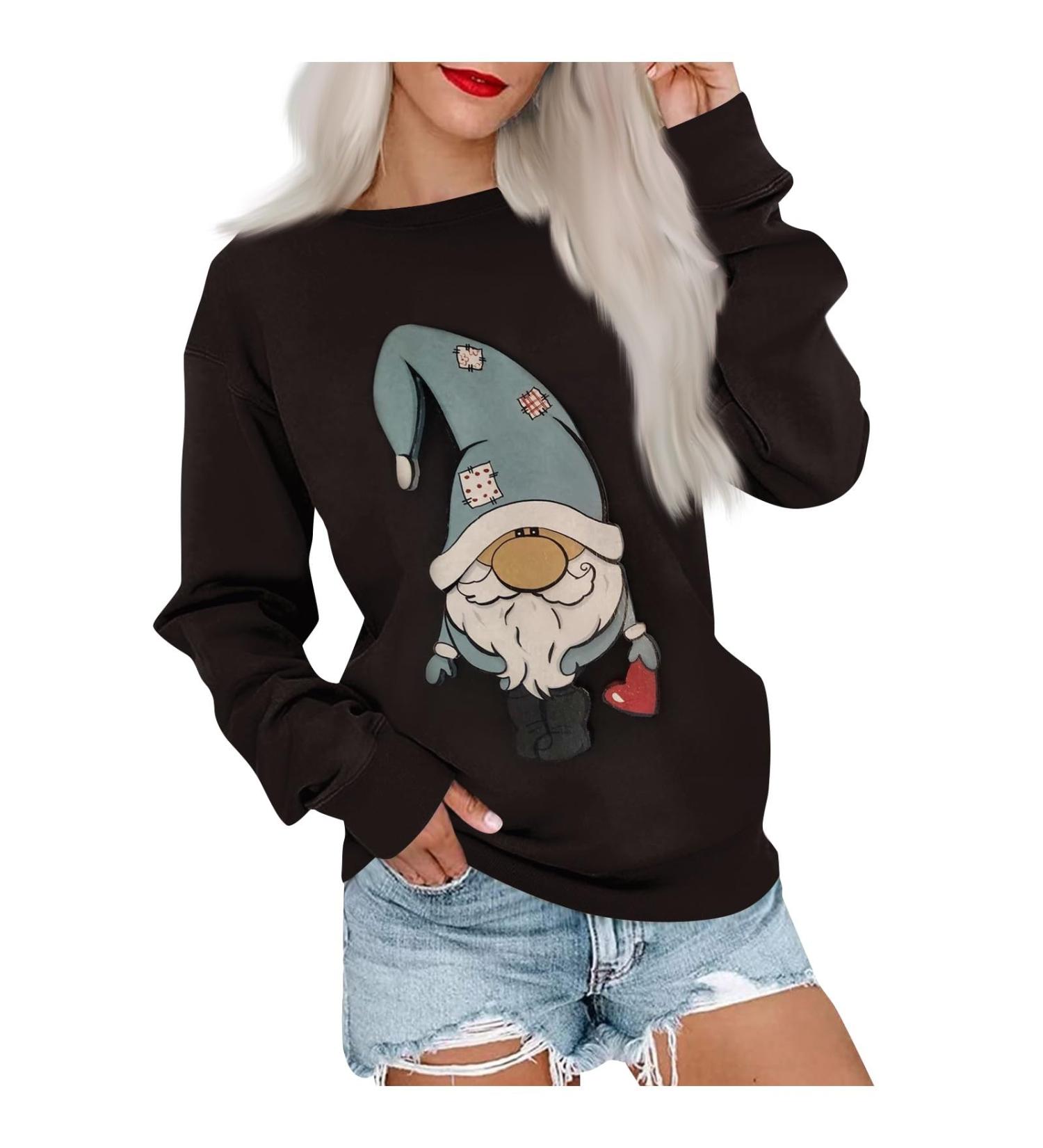 Festive Women's Christmas Sweater - Santa Claus & Moose Print Pullover | 3XL Navy Ugly Xmas Top - Buy Online on GoSupps.com