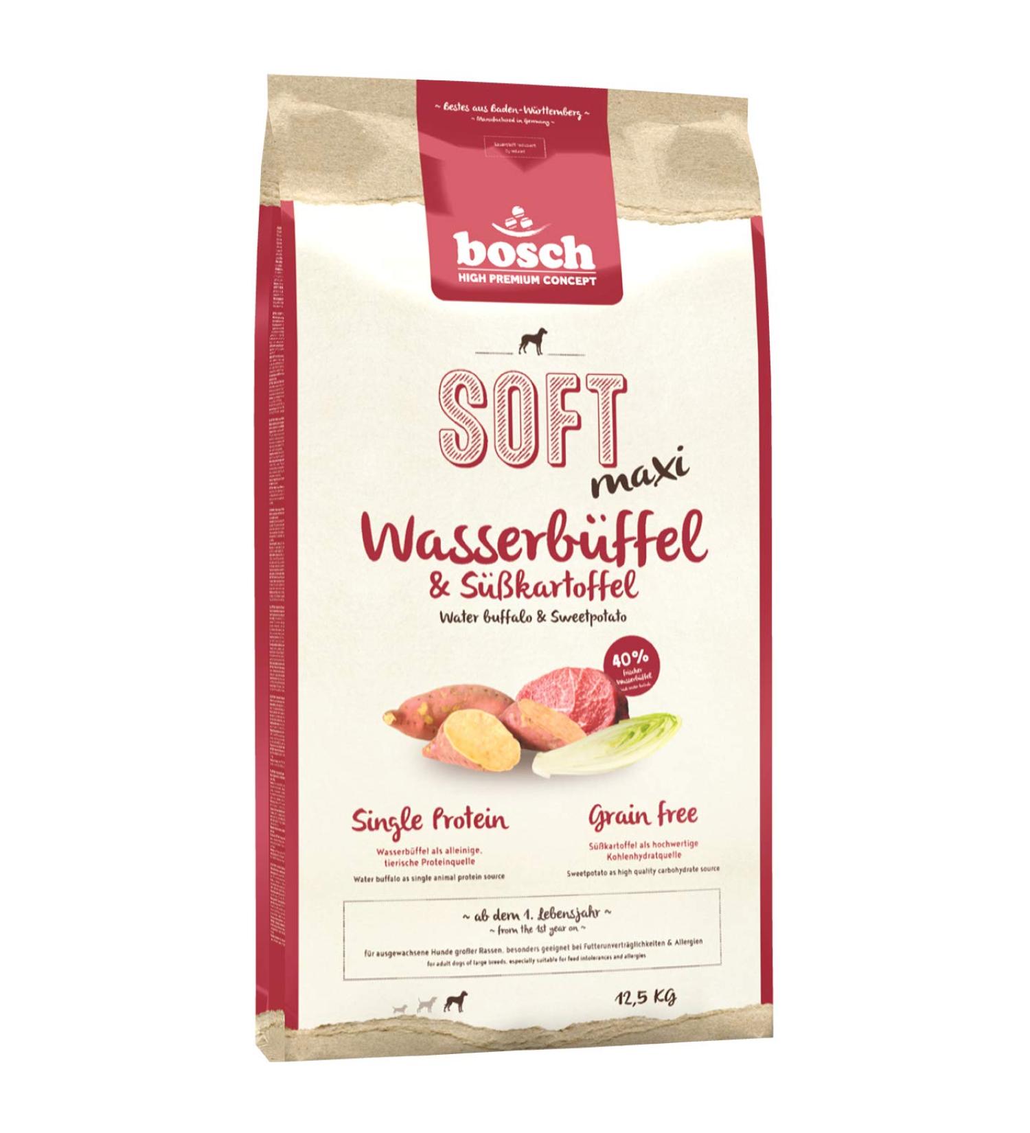 Bosch HPC Soft Maxi Water Buffalo & Sweet Potato - Grain-Free Half-Moist Dog Food for Large Breeds (12.5 kg) - Single Protein International Shipping Available - Buy Online on GoSupps.com