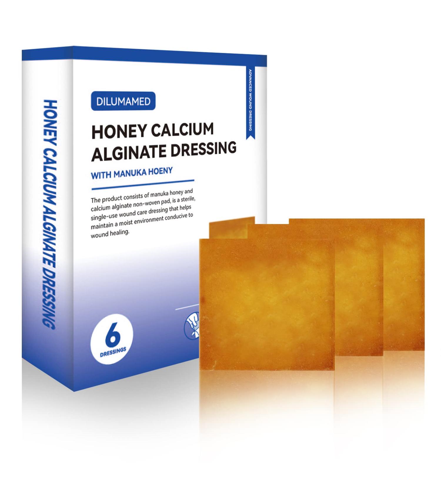 DILUMAMED Manuka Honey Calcium Alginate Dressing 2x2 (Pack of 6) for Wound Care - Ideal for Cuts, Skin Tears, Burns, Pressure Sores, Diabetic Ulcer - Buy Online on GoSupps.com