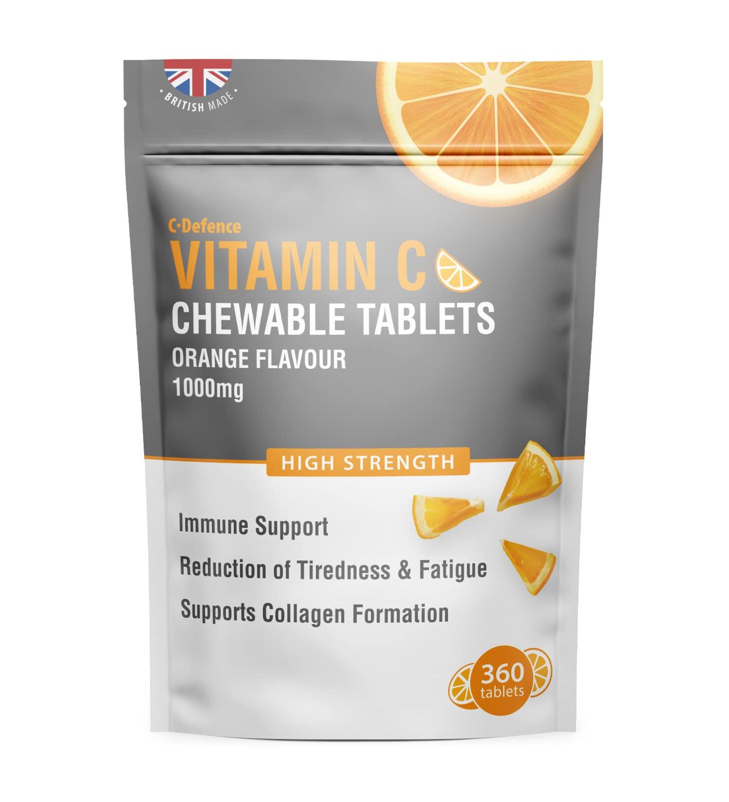 Vitamin C 1000mg Chewable Tablets - 360 Count - Immune Health Support - Reduce Cold Symptoms and Fatigue - Pack of 1 - Buy Online on GoSupps.com