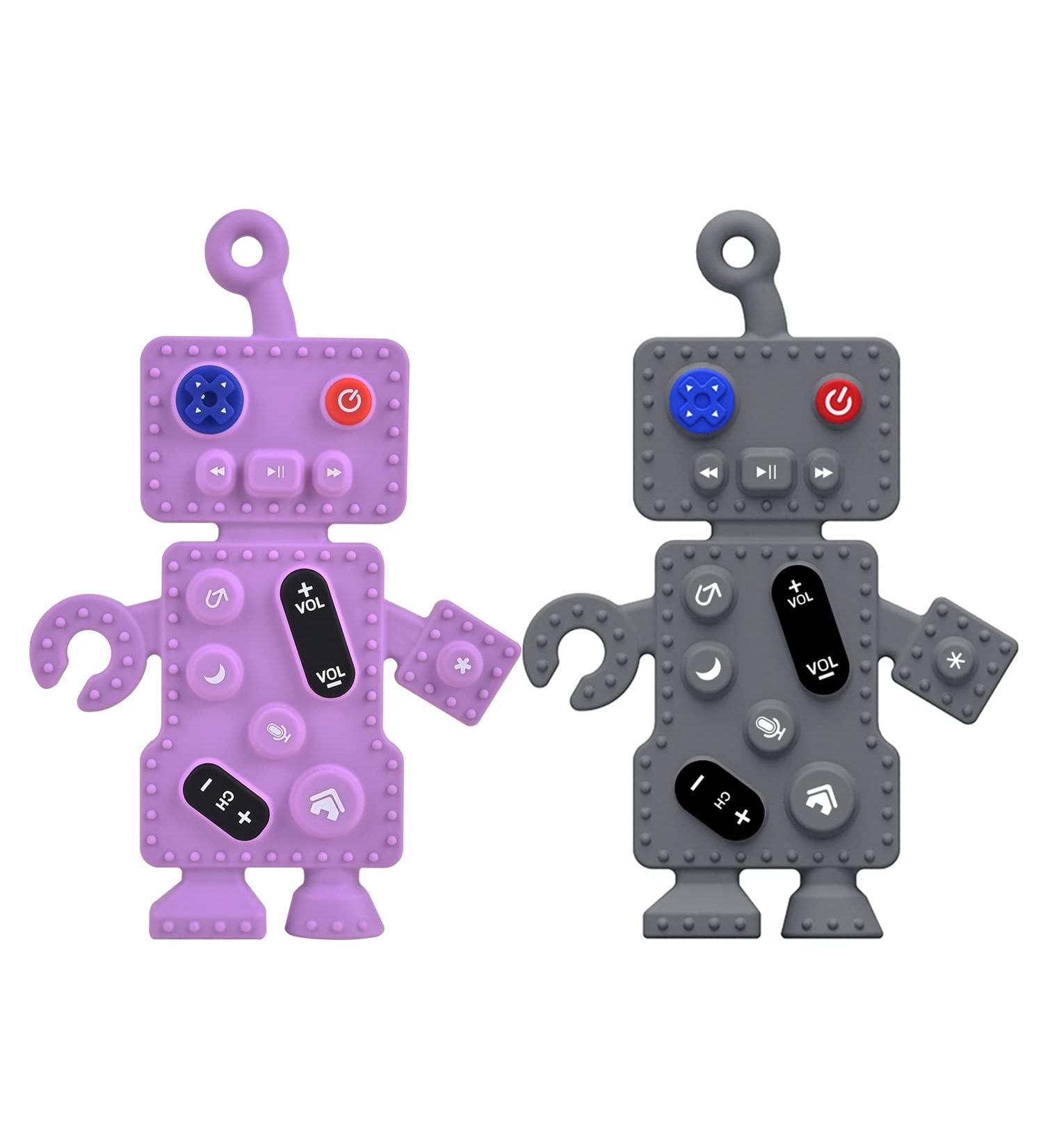 Robot Shape Silicone Teething Toys for Babies 3-12 Months | BPA Free Chew Toys Pack - Gray+Purple A Style - Buy Online on GoSupps.com