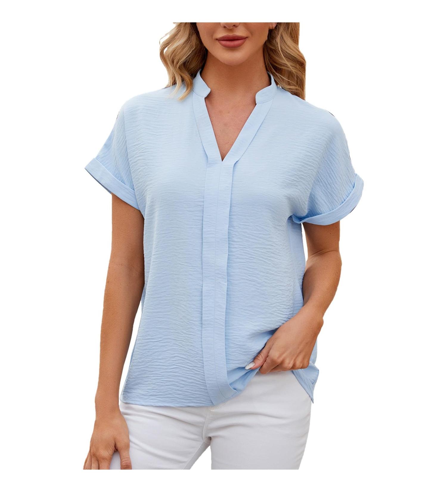 Buy Golatcr Summer Womens V-Neck T-Shirt - Casual Cotton Blouse Printed Tops Elegant Crop & Basic Styles in Black & Blue - International Shipping Available - Buy Online on GoSupps.com