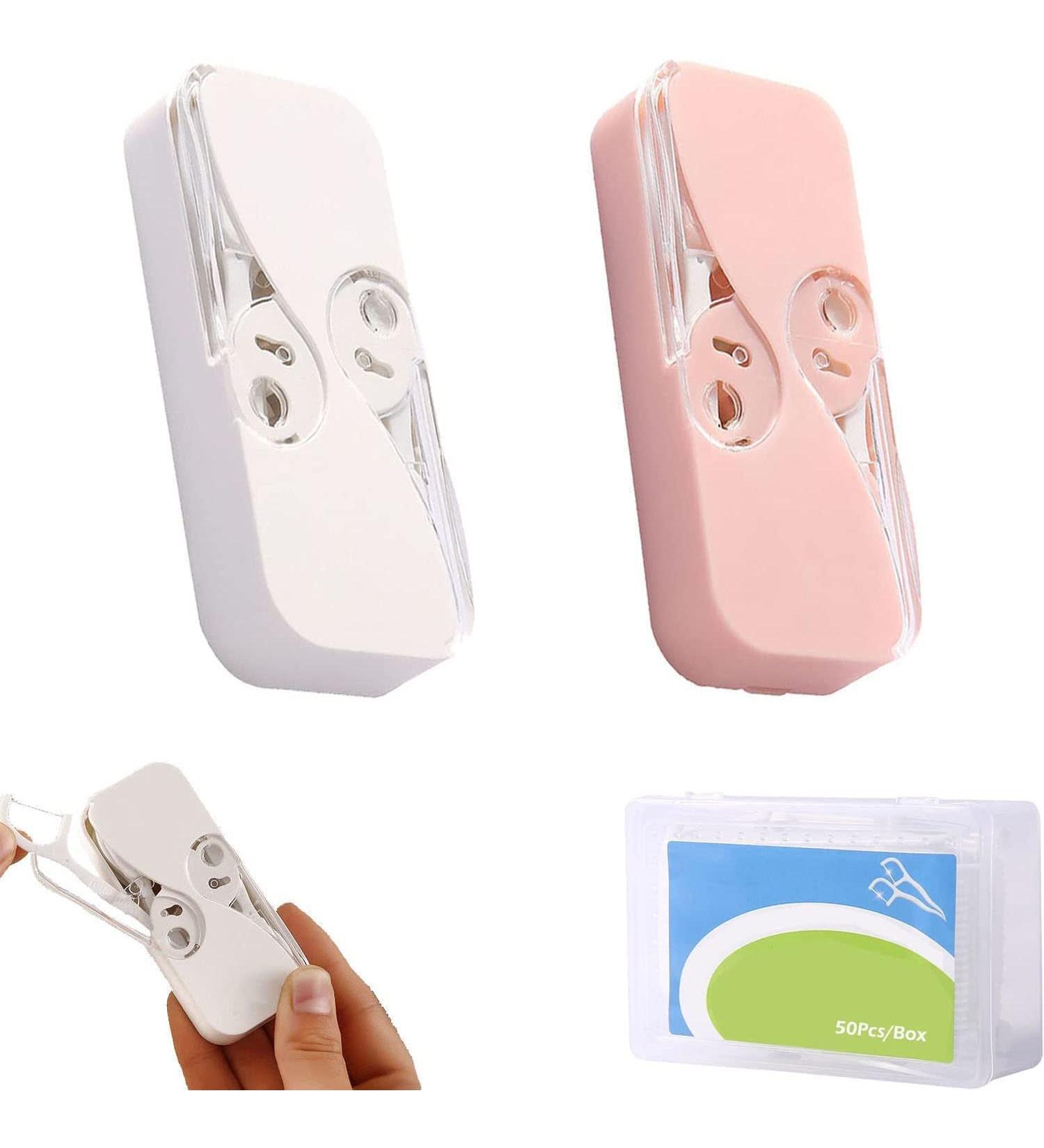 Portable Dental Floss Dispenser - Travel Tooth Silk Organizer (White & Pink) | Perfect for Family & Hotels - Buy Online on GoSupps.com