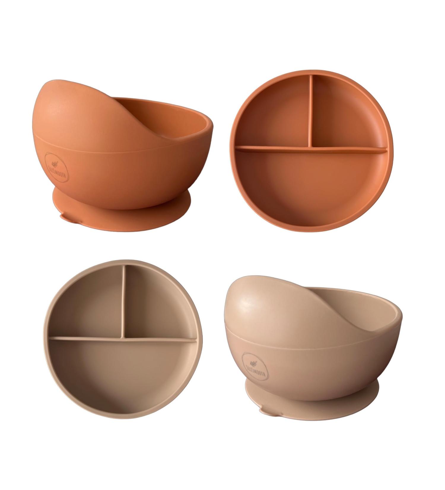 SiliSmooth Silicone Suction Bowls & Divided Plates Set 4 Pack 2 Bowls in Colors Baby/Toddler Tableware Microwave Dishwasher Safe BPA Free (Steel Blue Vintage Pink) - Buy Online on GoSupps.com