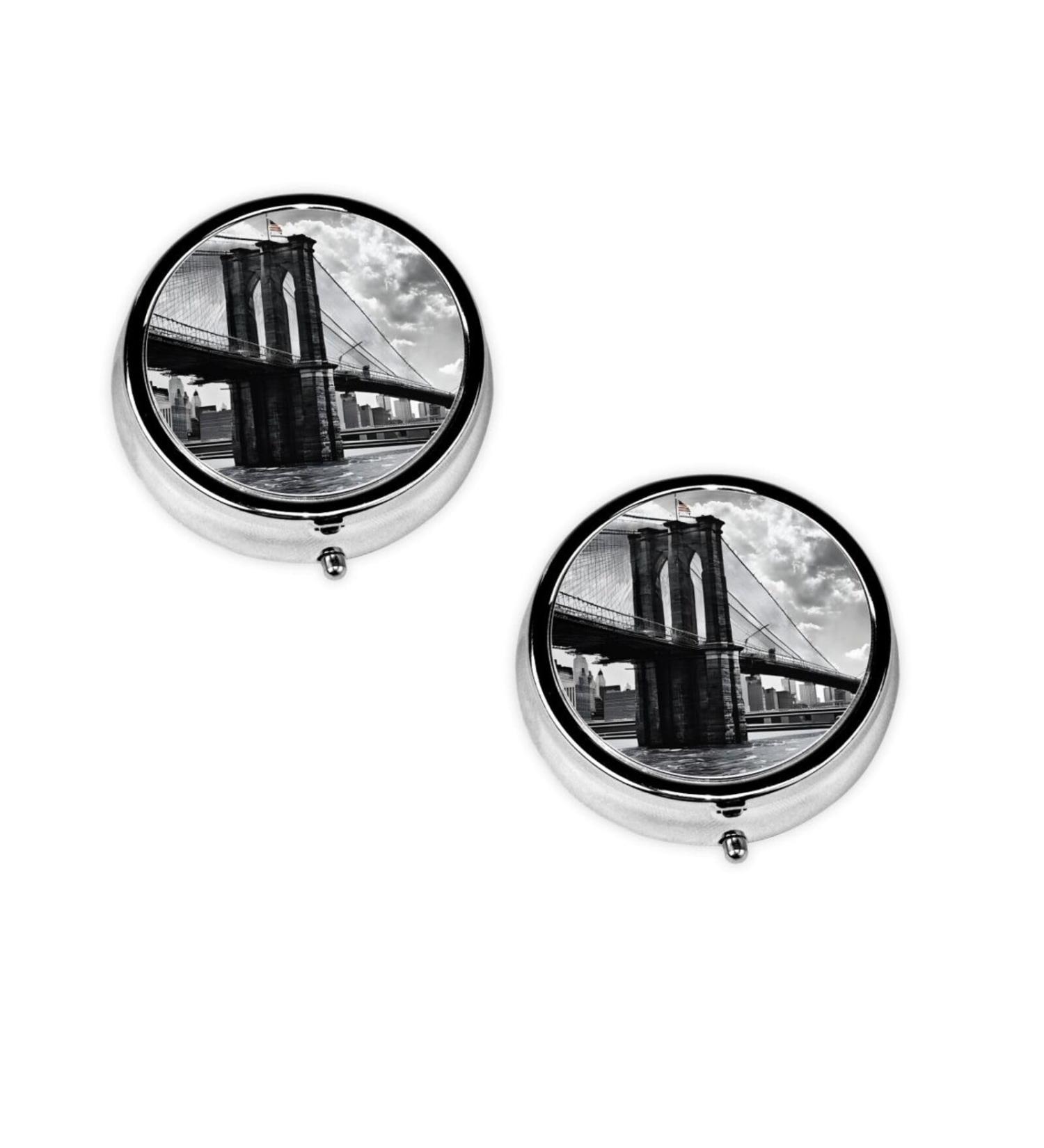 Brooklyn Bridge Printed Mini Round Pill Box | 3 Compartment Travel Pill Organizer | Portable Medicine Case for Home & Office - Buy Online on GoSupps.com