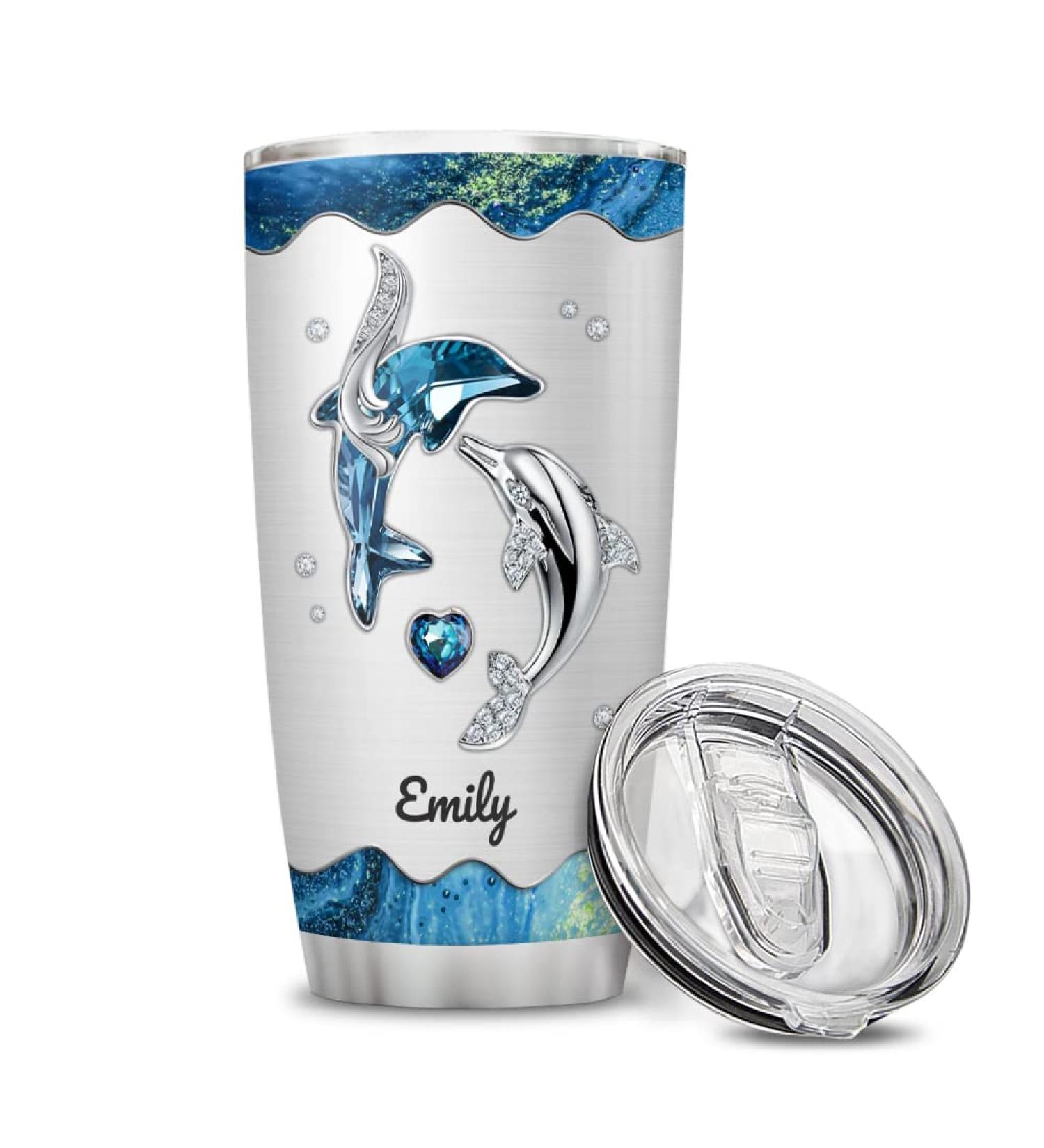Wassmin Personalized Dolphin Tumbler Cup - Custom Name Stainless Steel Insulated Mug for Women & Girls | 20oz / 30oz - Perfect Birthday & Christmas Gift - Buy Online on GoSupps.com
