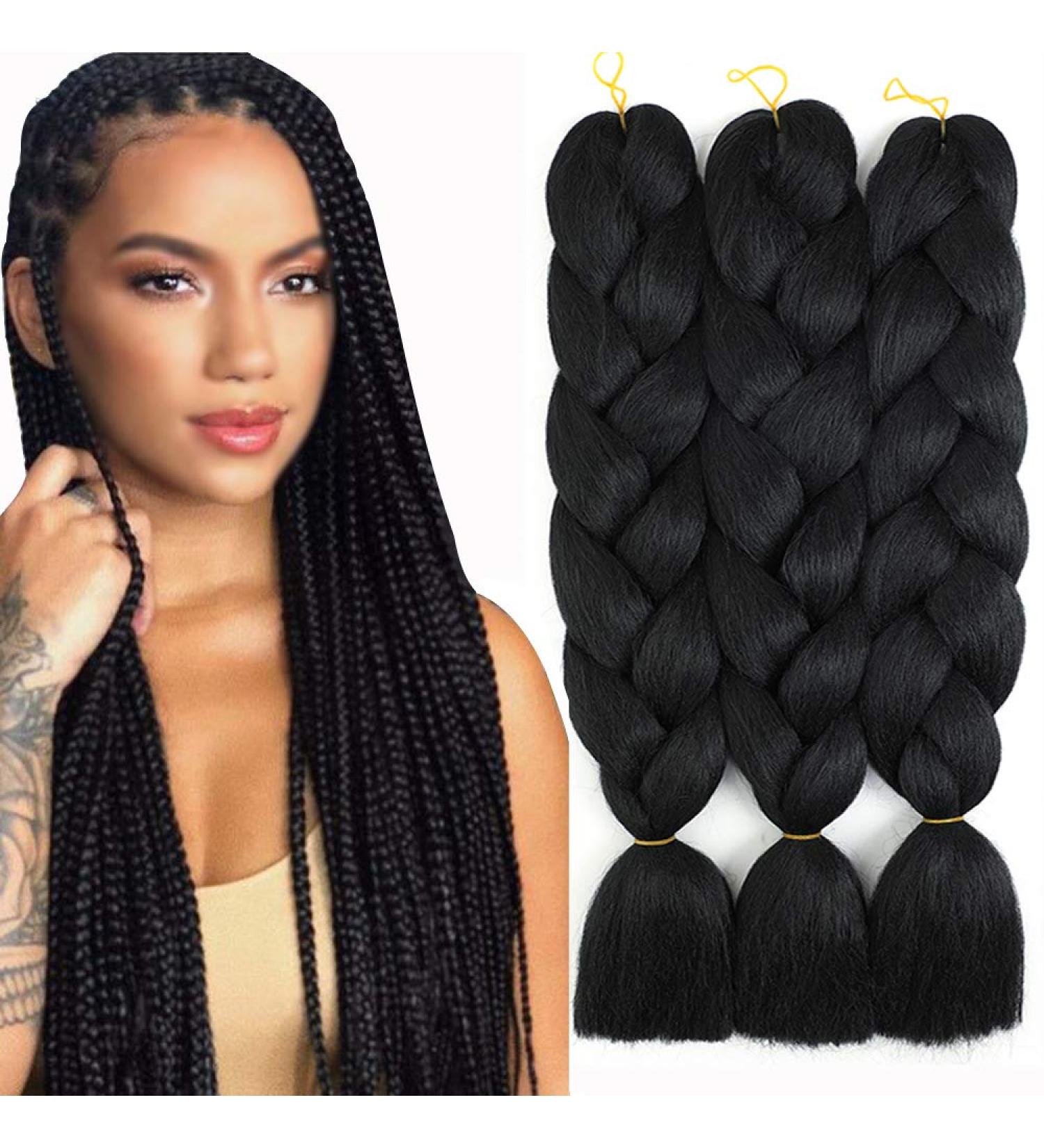 Pre Stretched Black Braiding Hair 24 Inches - 3 Bundles/Lot (1#) | Braid in Hair Extensions for Twists - Buy Online on GoSupps.com