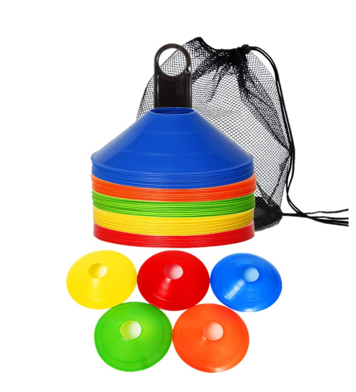 IROCH 50 Pack Soccer Cones Set with Holder & Bag - Training Field Marker Disc Cones for Football, Kids Sports - Colorful - Buy Online on GoSupps.com