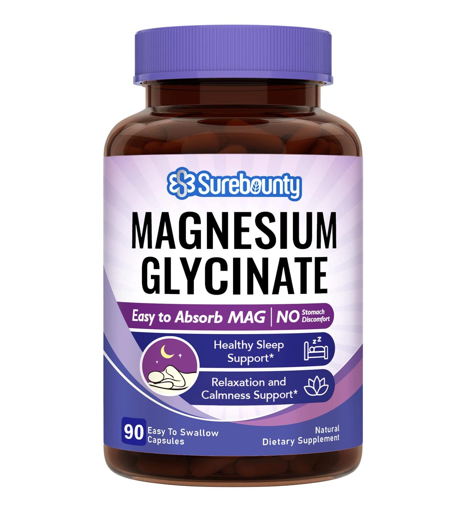 Surebounty Magnesium Glycinate 710 mg - Nightly Regimen for Restful Sleep - 90 Easy-to-Swallow Capsules - Buy Online on GoSupps.com