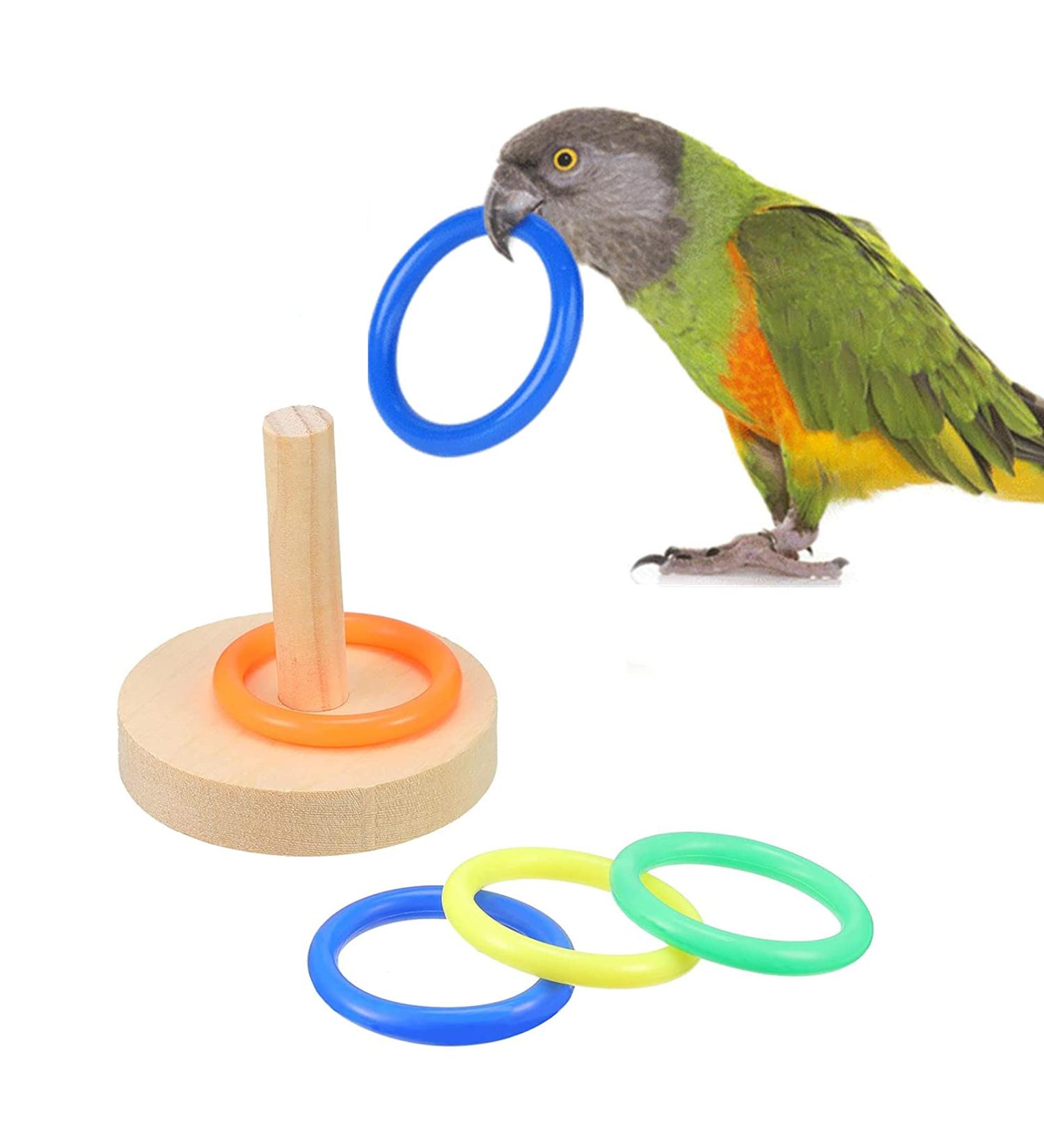 Yunmoxiao Bird Training Toy Wooden Bird Block Puzzle Toy Parrot Training Basketball Colorful Stacking Rings Toy Birds for small to Medium Birds - Buy Online on GoSupps.com