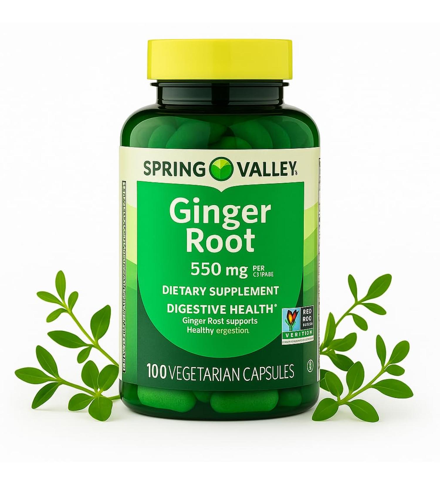 Spring Valley Ginger Root 550 mg Capsules Digestive Health Dietary Supplement Herbal Supplement 100 Count