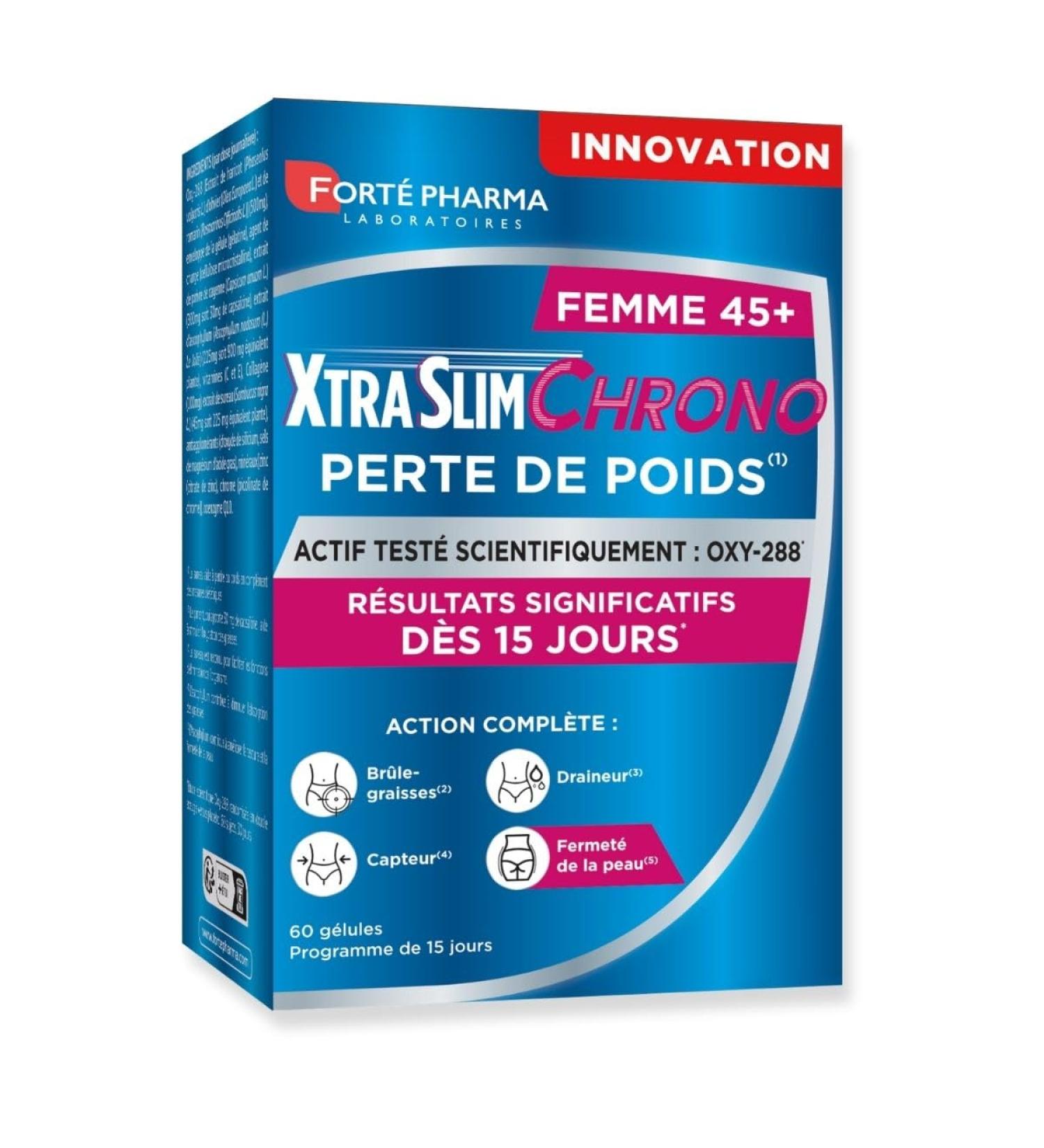 Fort Pharma - XtraSlim Chrono Women's Weight Loss 45+ - Fat Burner Skin Firmness - Elderberry Collagen Vitamin C Sweet Chili Chromium - 15 Day Slimming Program - 60 capsules 4/day - Buy Online on GoSupps.com