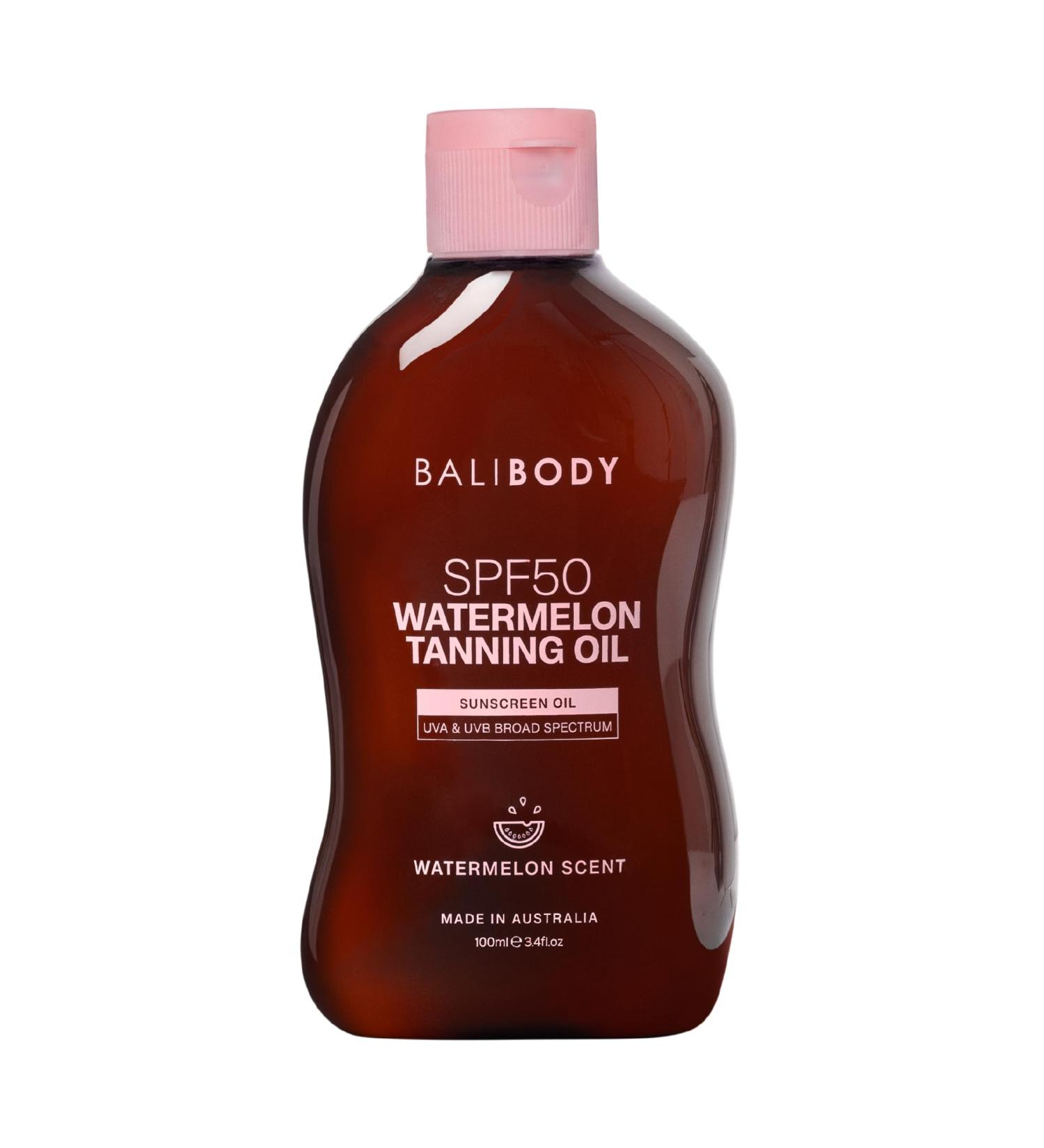 Bali Body Watermelon Tanning Oil SPF50 Tanning Oil with SPF for Dark Glow Skin Fast-Absorbing Non-Greasy Formula Hydrating Travel Size Cruelty-Free Vegan Australian Made (100ml/3.4floz) - Buy Online on GoSupps.com
