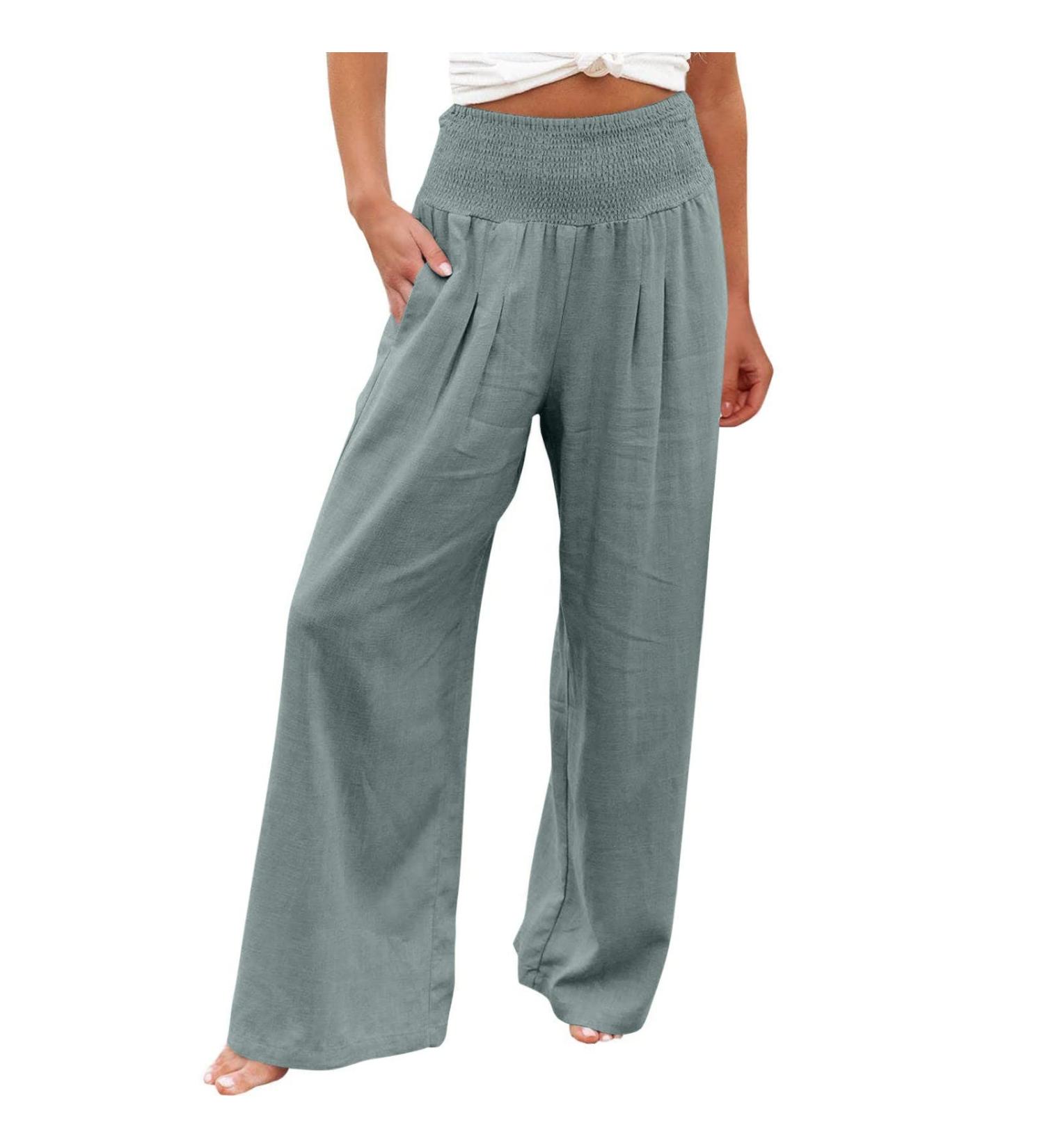 Cbcbtwo Linen Pants for Women - Summer Plus Size Elastic High Waisted Wide Leg Trousers X-Large Mi05-blue - Buy Online on GoSupps.com