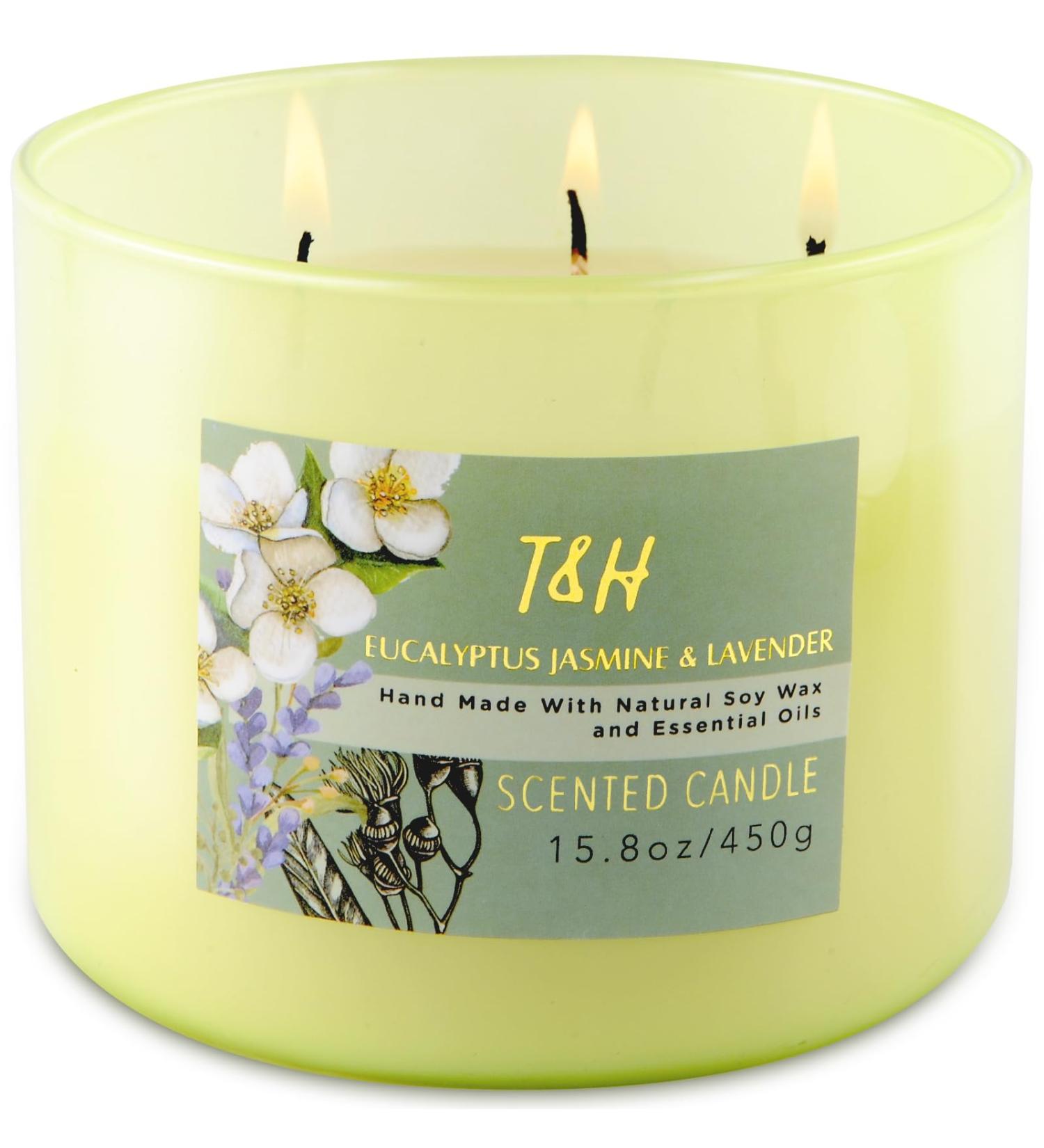 Eucalyptus Jasmine Lavender Candle | 3 Wick Aromatherapy Soy Candle | Stress Relief & Refreshing Summer/Fall Scent | 15.8 oz Natural Candle for Home - Buy Online on GoSupps.com