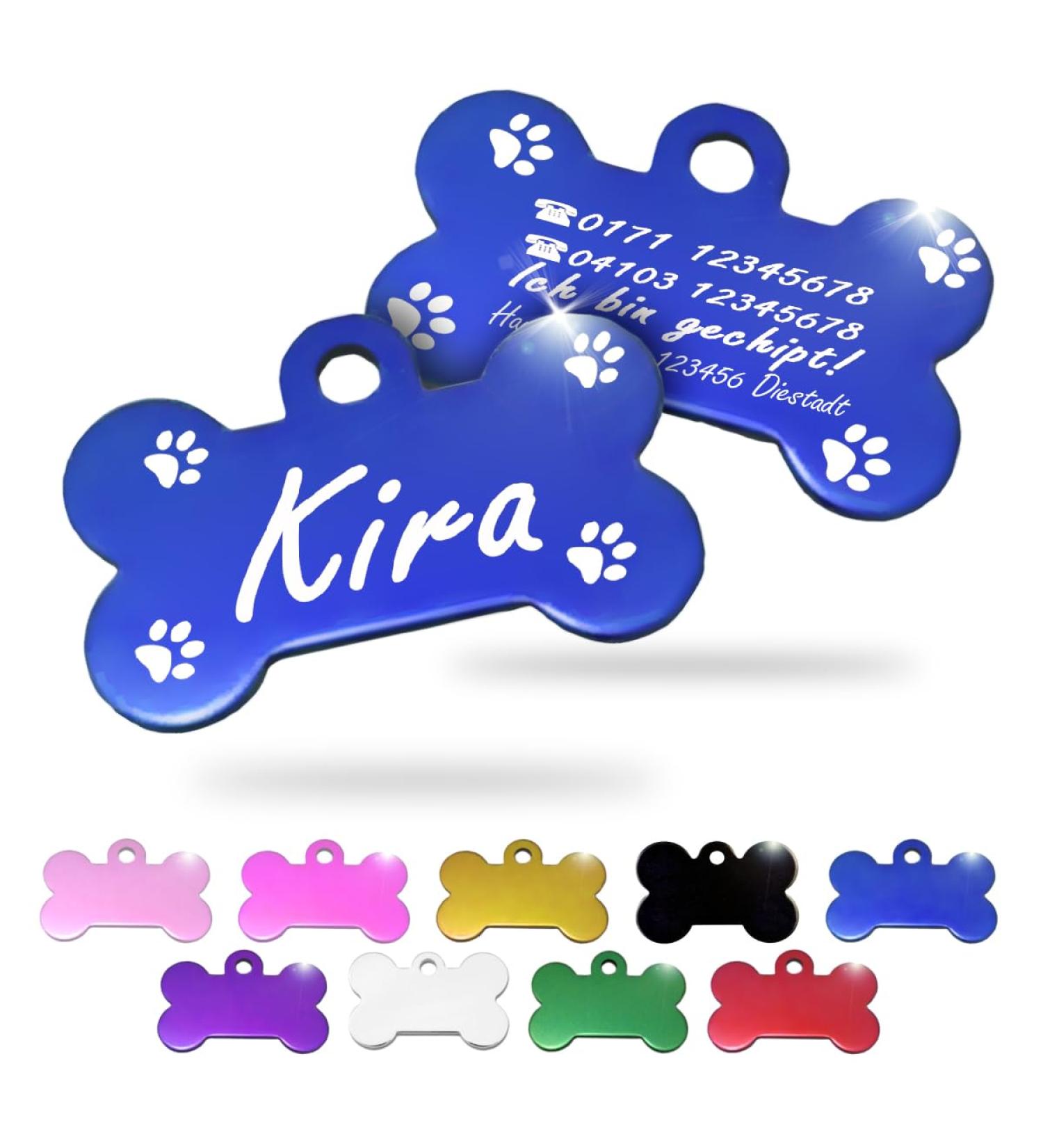 Ibera Gifts - Personalized Bone-Shaped Dog & Cat Pendants | Engraved Collars for Medium to Large Pets (Blue Paws) - Buy Online on GoSupps.com