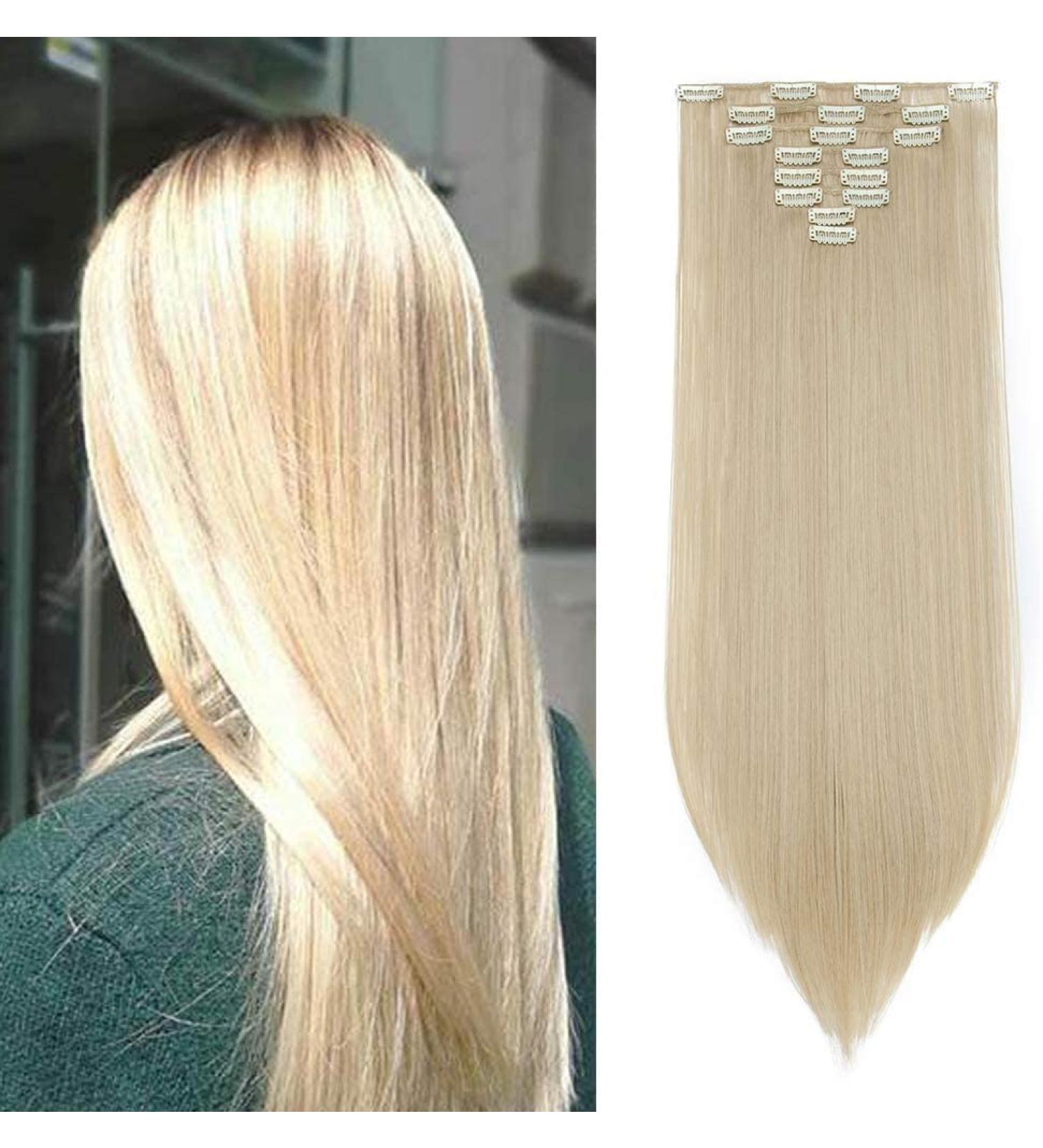 Silk-co Clip in Hair Extensions - 100% Synthetic 23 Inch Straight Blond & Bleach Blond Hairpieces - 8pcs for Full Head Coverage - Buy Online on GoSupps.com