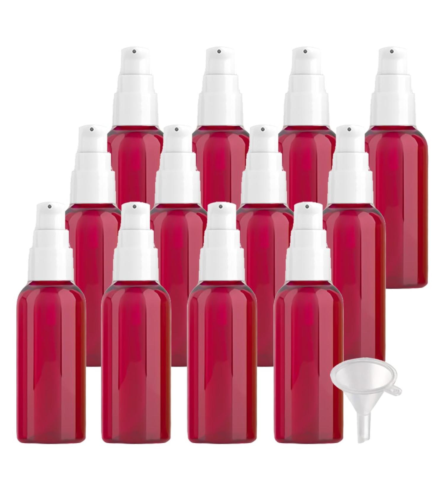 ZEOABSY 12 Pieces 50 ml Red Lotion Bottles with WhiteÂ Pump 50ml Empty PET Plastic Lotion Pump Bottle Cosmetic Gel Travel Container for Cosmetic Make up Cleaning + 2 x Funnel Red 50ml - Buy Online on GoSupps.com