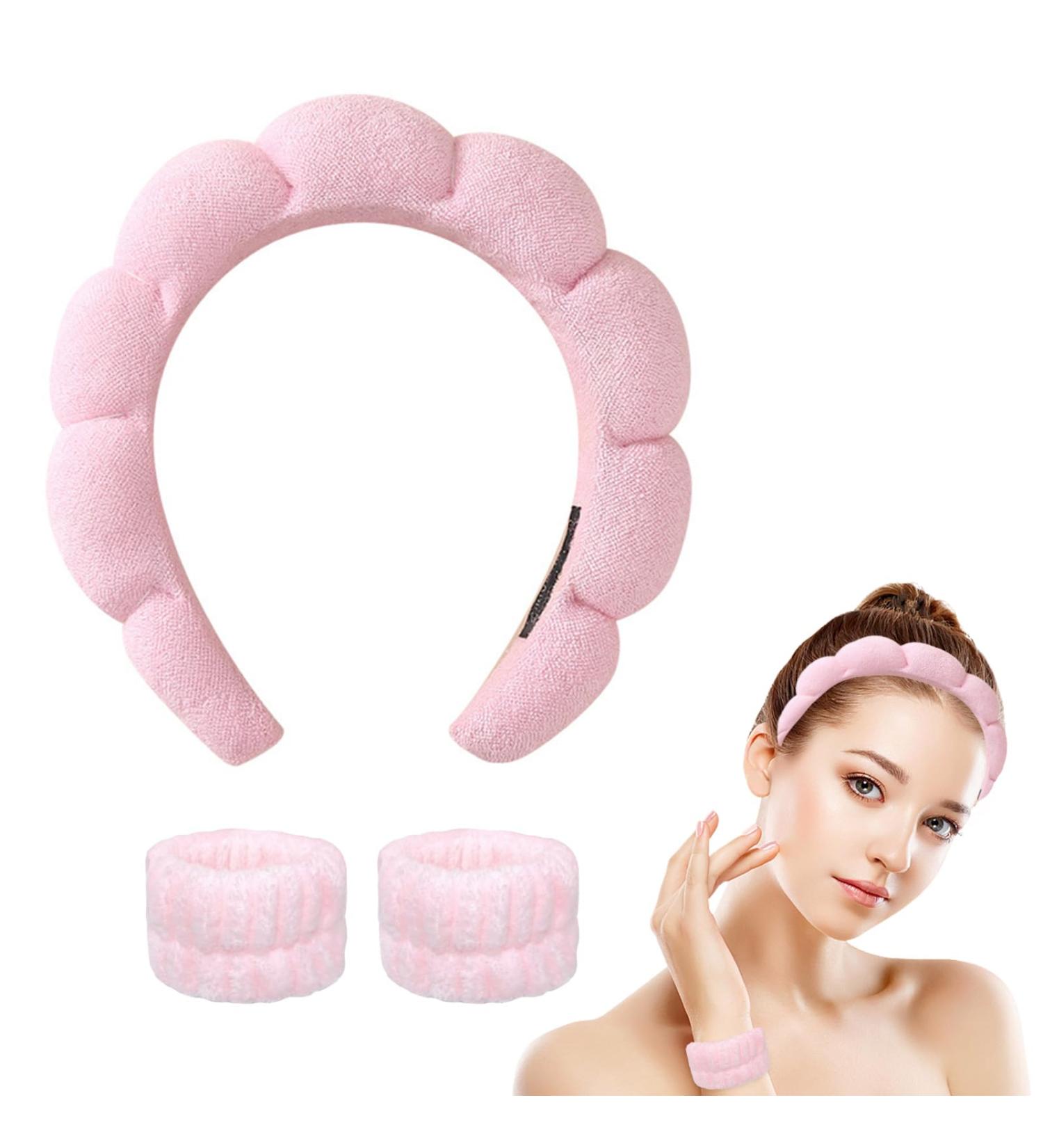 Feliciay Spa Headband for Women Sponge Terry Towel Cloth Fabric Head Band Puffy Makeup Headband Skincare Face Makeup Removal Washing Shower Cute Hair Accessories(Pink) - Buy Online on GoSupps.com