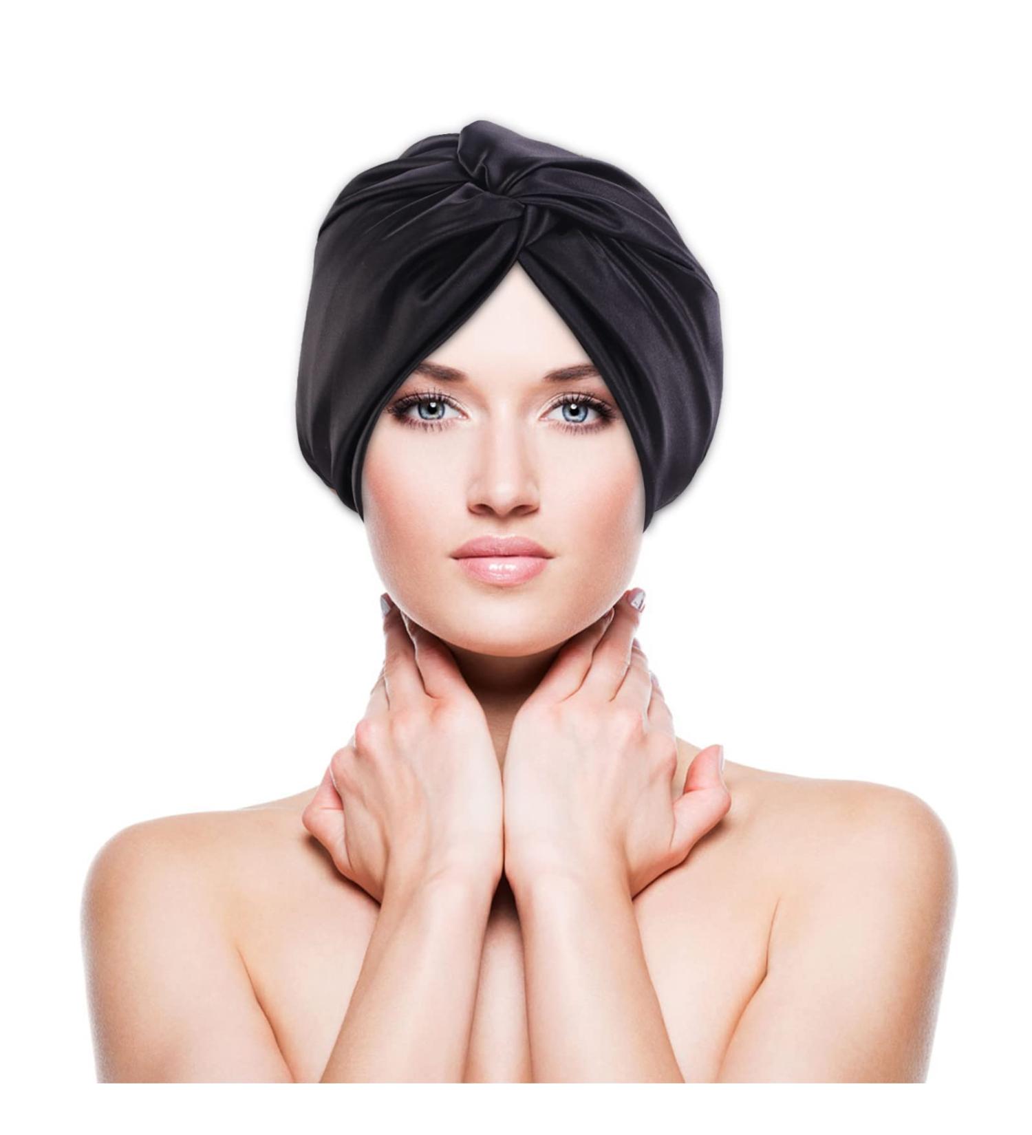 Mulberry Silk Hair Wrap for Sleeping | Double-Sided Sleep Cap | Silk Bonnet for Curly Hair | Black - Buy Online on GoSupps.com