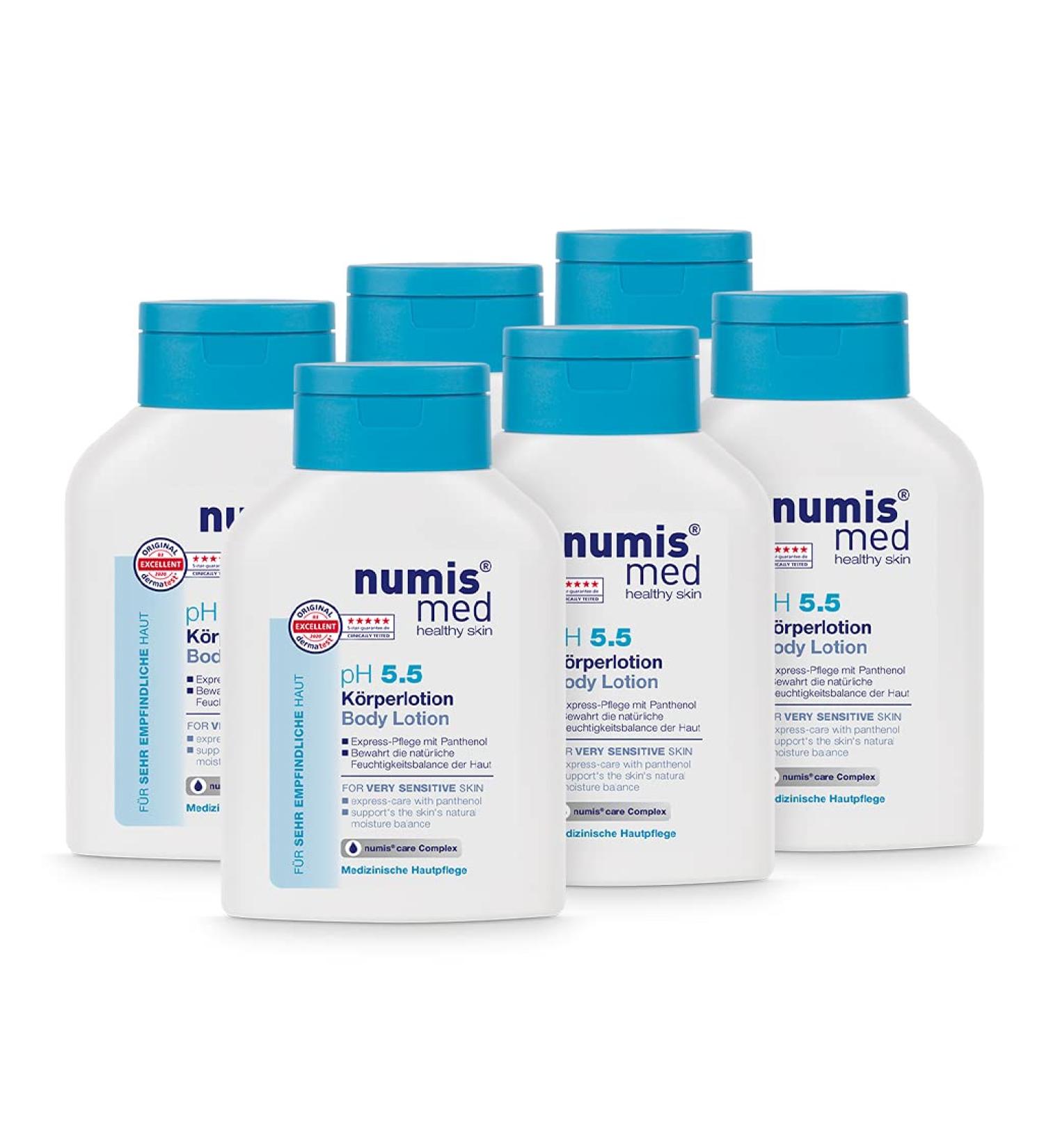 numis med Moisturizing Lotion ph 5.5 - soothing body lotion for very sensitive and delicate skin - vegan free from silicones parabens and mineral oil - milk (6x 200ml) - Buy Online on GoSupps.com