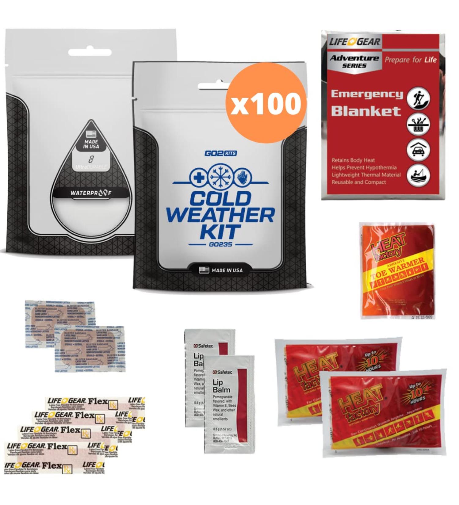Go2Kits 100-Kits Cold Weather Winter Hygiene Toiletry Kit for Charity - Hand Warmers, Space Blanket, Lip Balm & More (100 Pack) - Buy Online on GoSupps.com