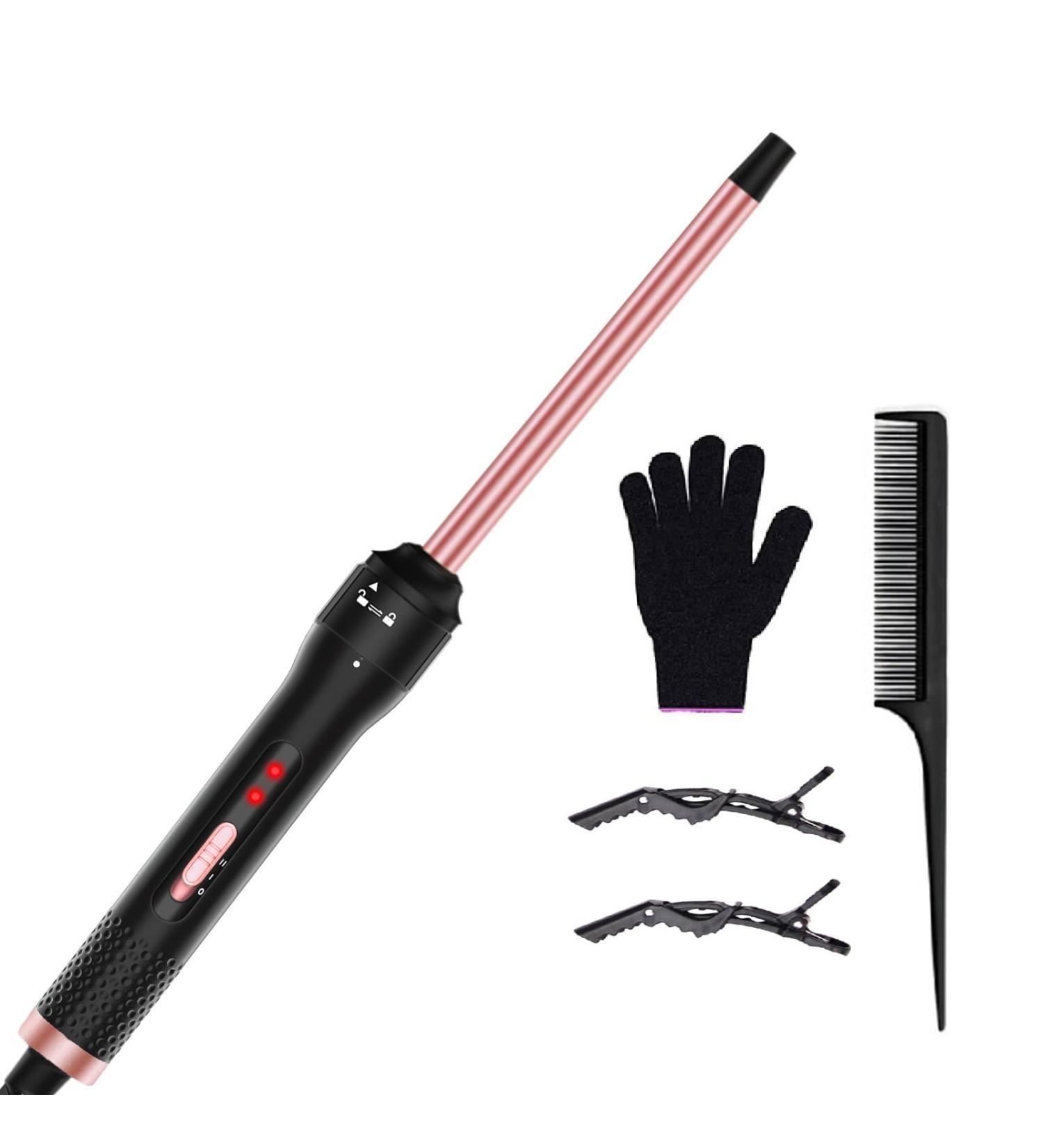Professional 1/2 Inch Curling Iron - Tiny Curling Wand for Short & Long Hair | Small Ceramic Barrel 2 Temp Settings Includes Heat Protective Glove & Clips - Buy Online on GoSupps.com